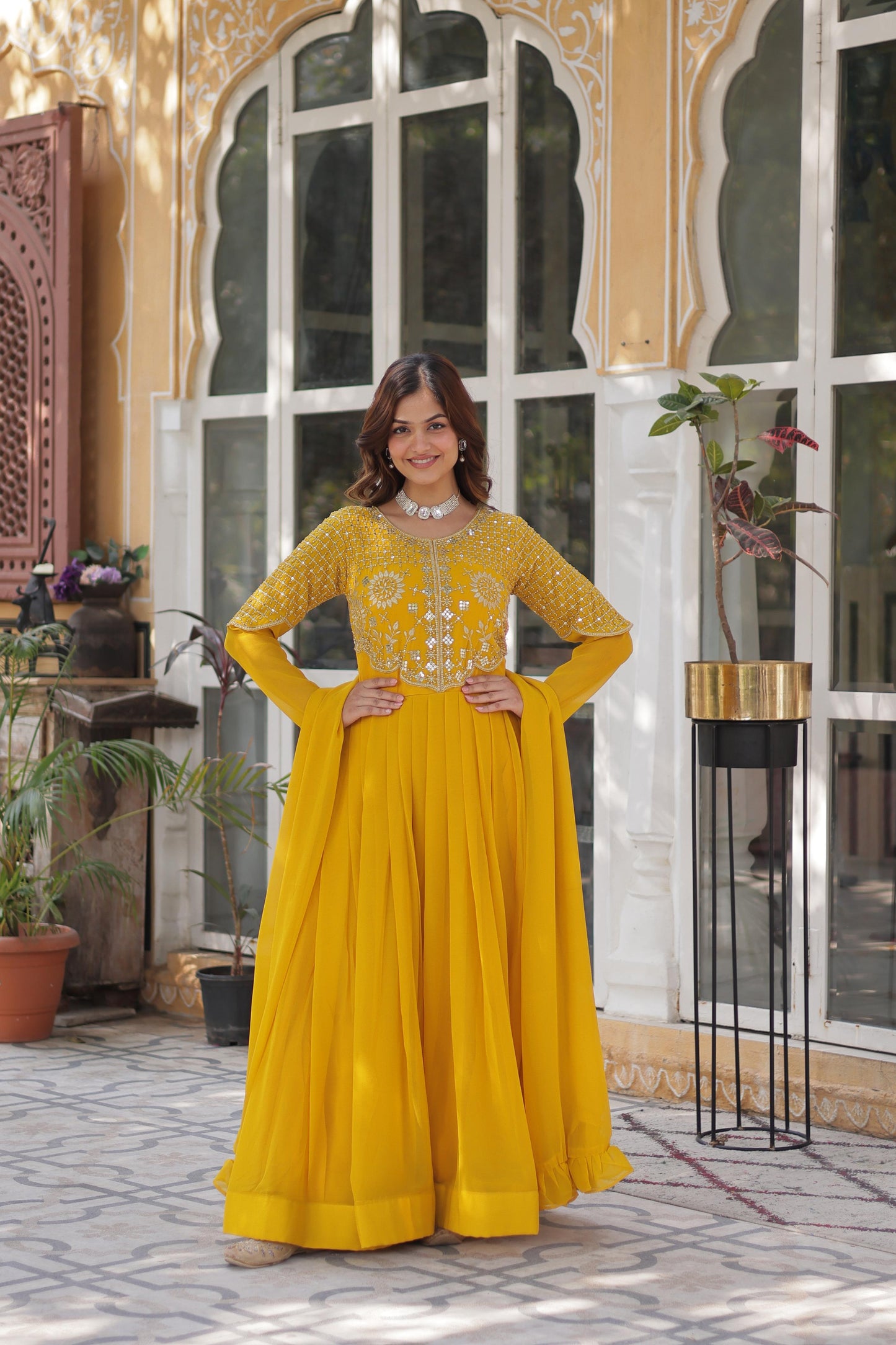 Primium Georgette with Attractive Embroidered Work Gown With Dupatta