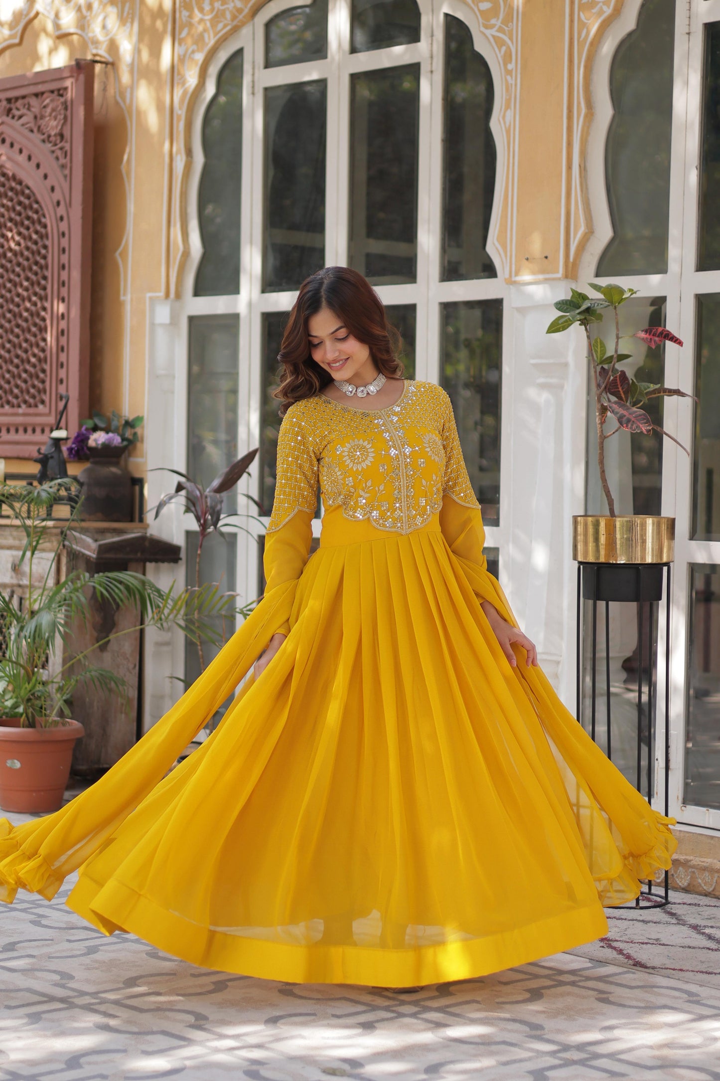 Primium Georgette with Attractive Embroidered Work Gown With Dupatta