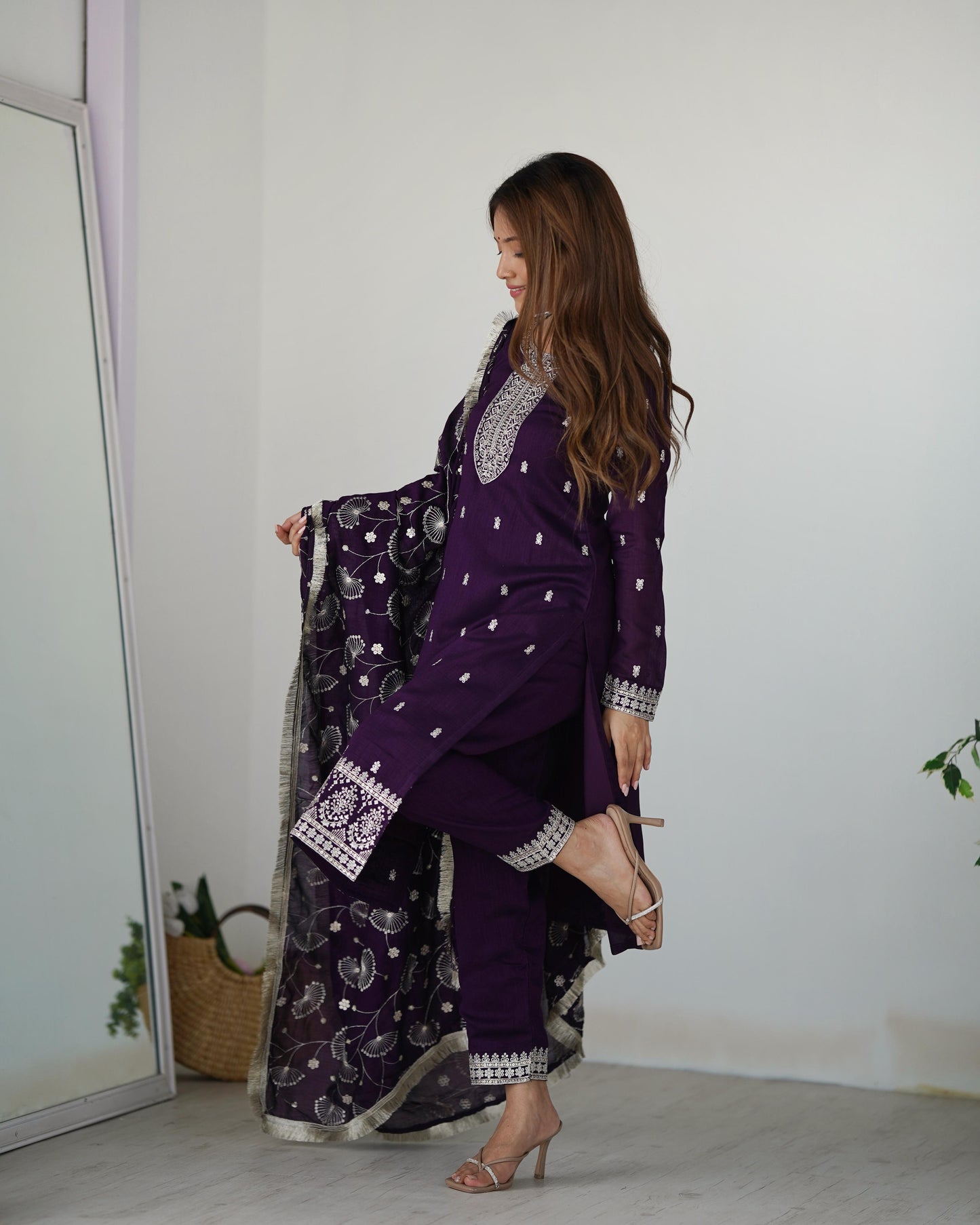 Purple Rangoli Silk 3pc Kurta Set