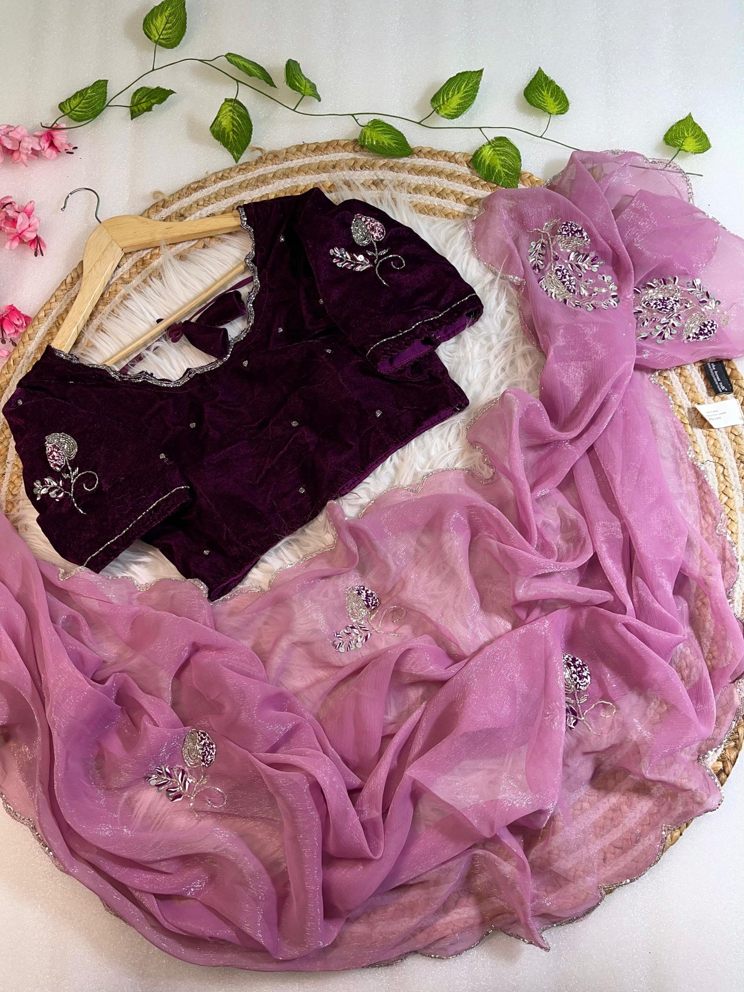 Pure Soft Shimmer Silk With UnStiched Blouse Saree