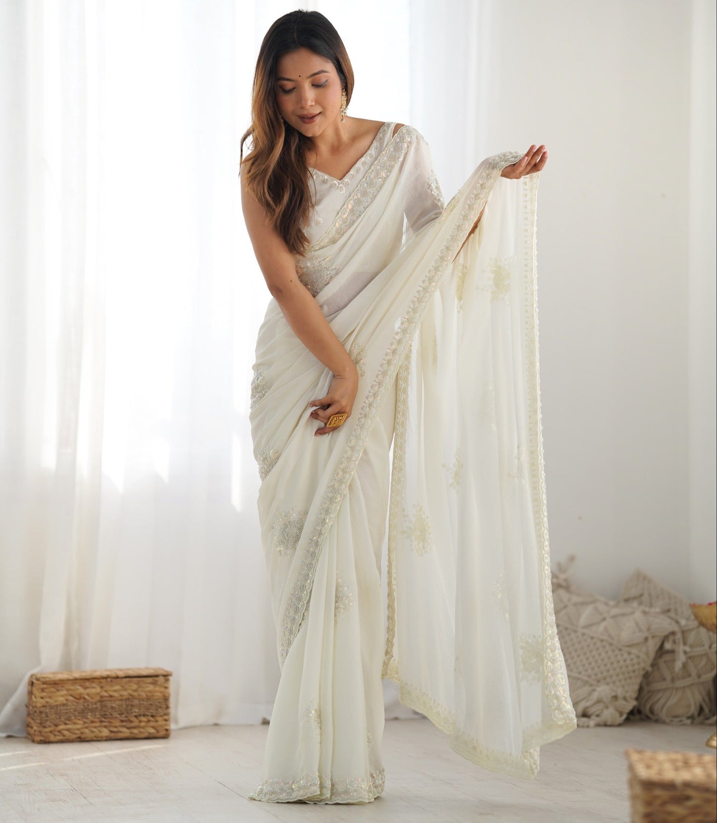 New Silky Crush Sugarbead Work Saree