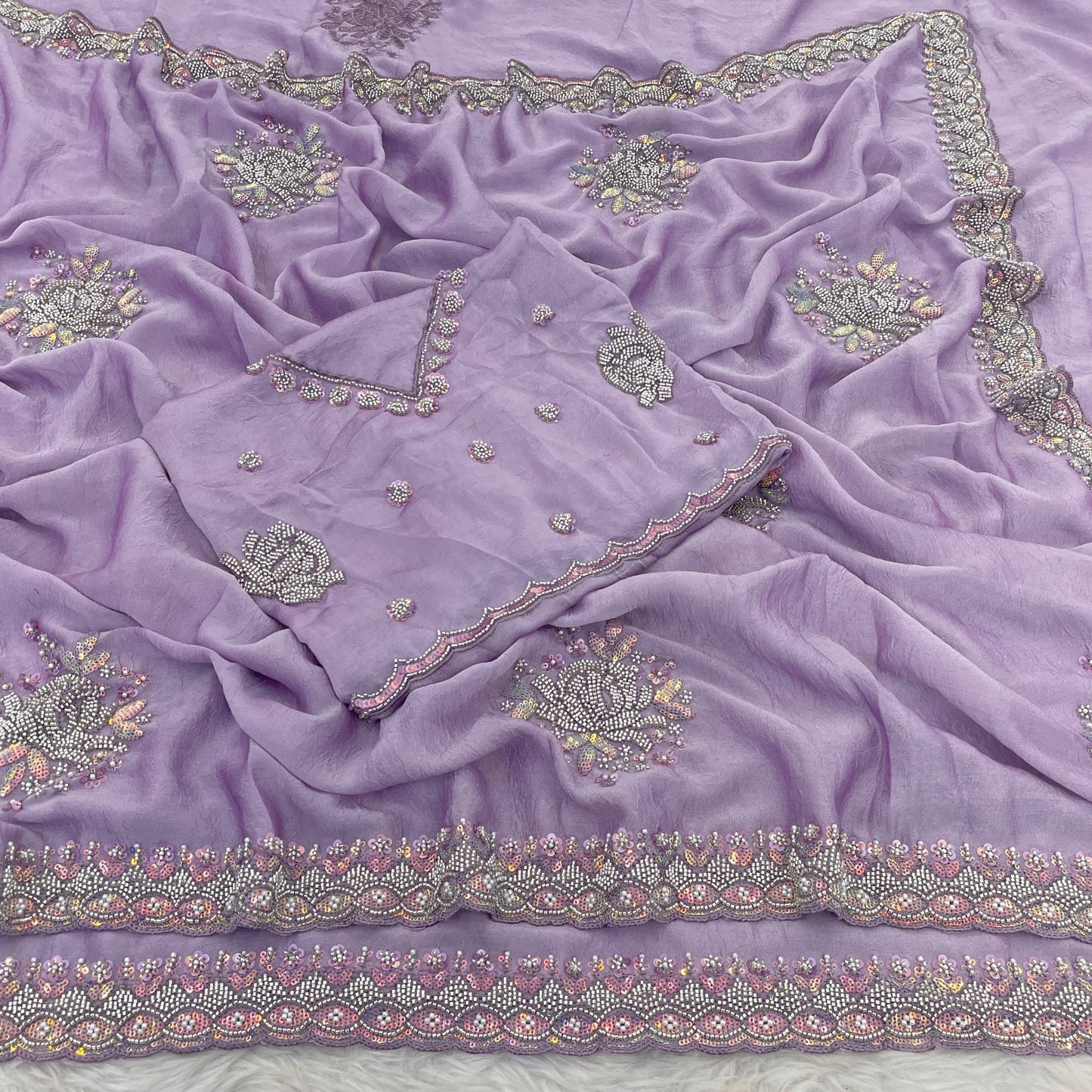 New Silky Crush Sugarbead Work Saree