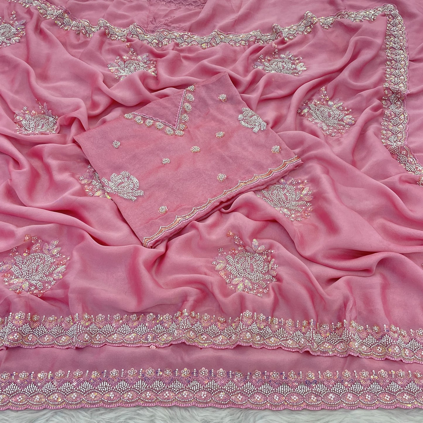 New Silky Crush Sugarbead Work Saree