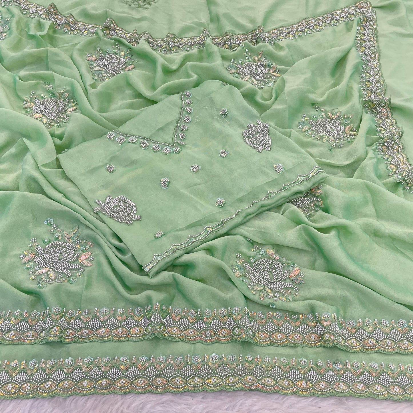New Silky Crush Sugarbead Work Saree