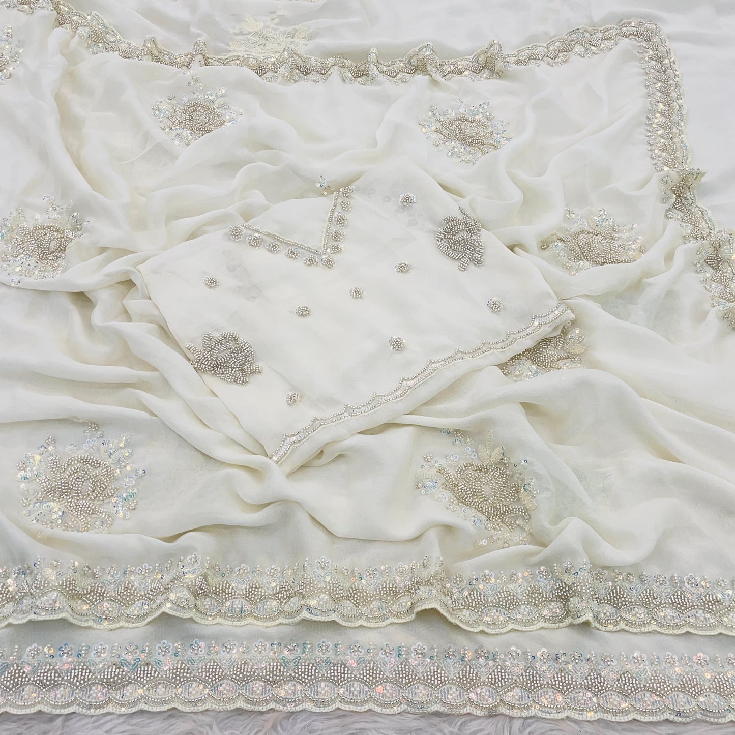 New Silky Crush Sugarbead Work Saree