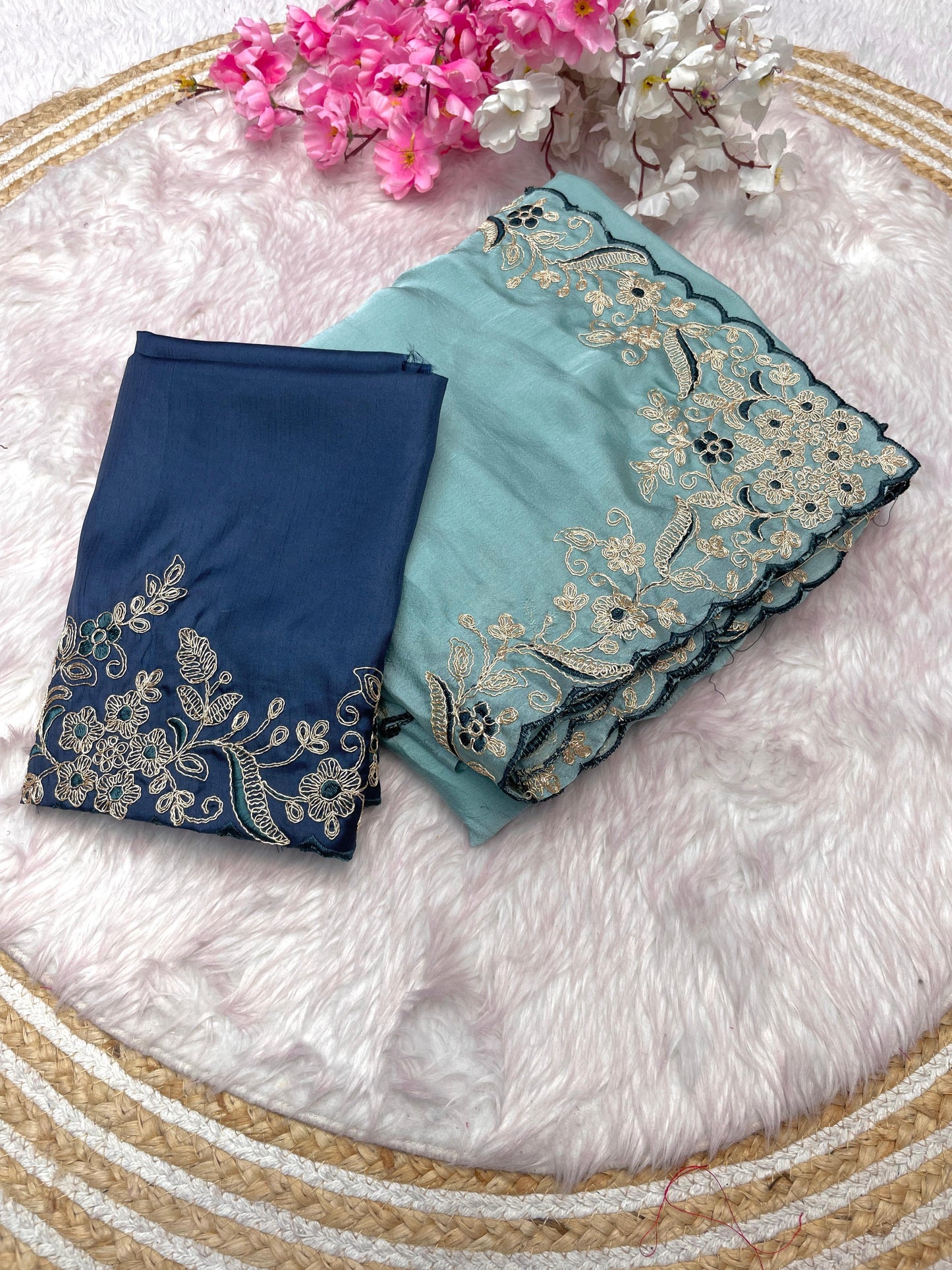 Malai Silk Satin With Cut Work Border Saree