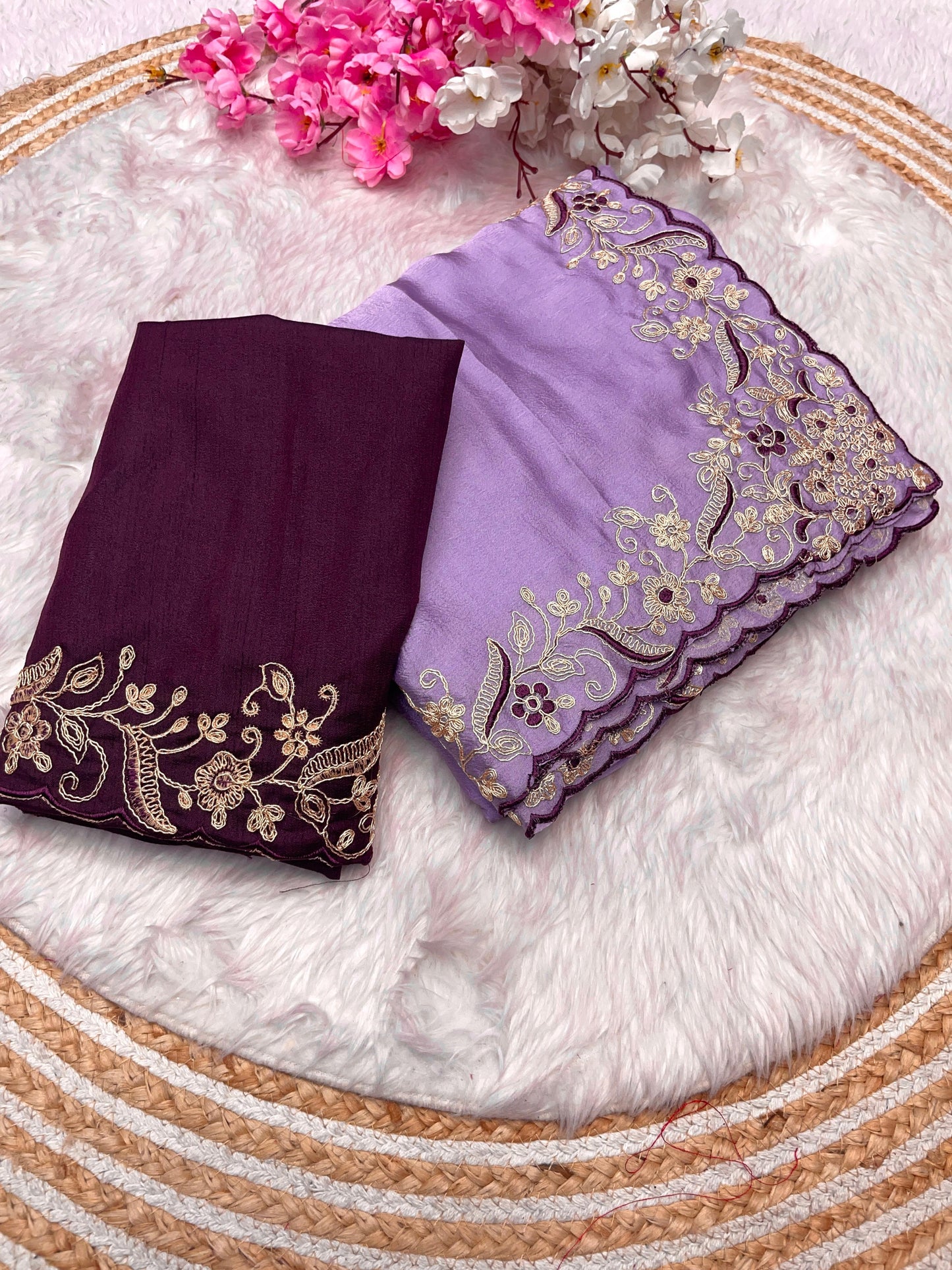 Malai Silk Satin With Cut Work Border Saree