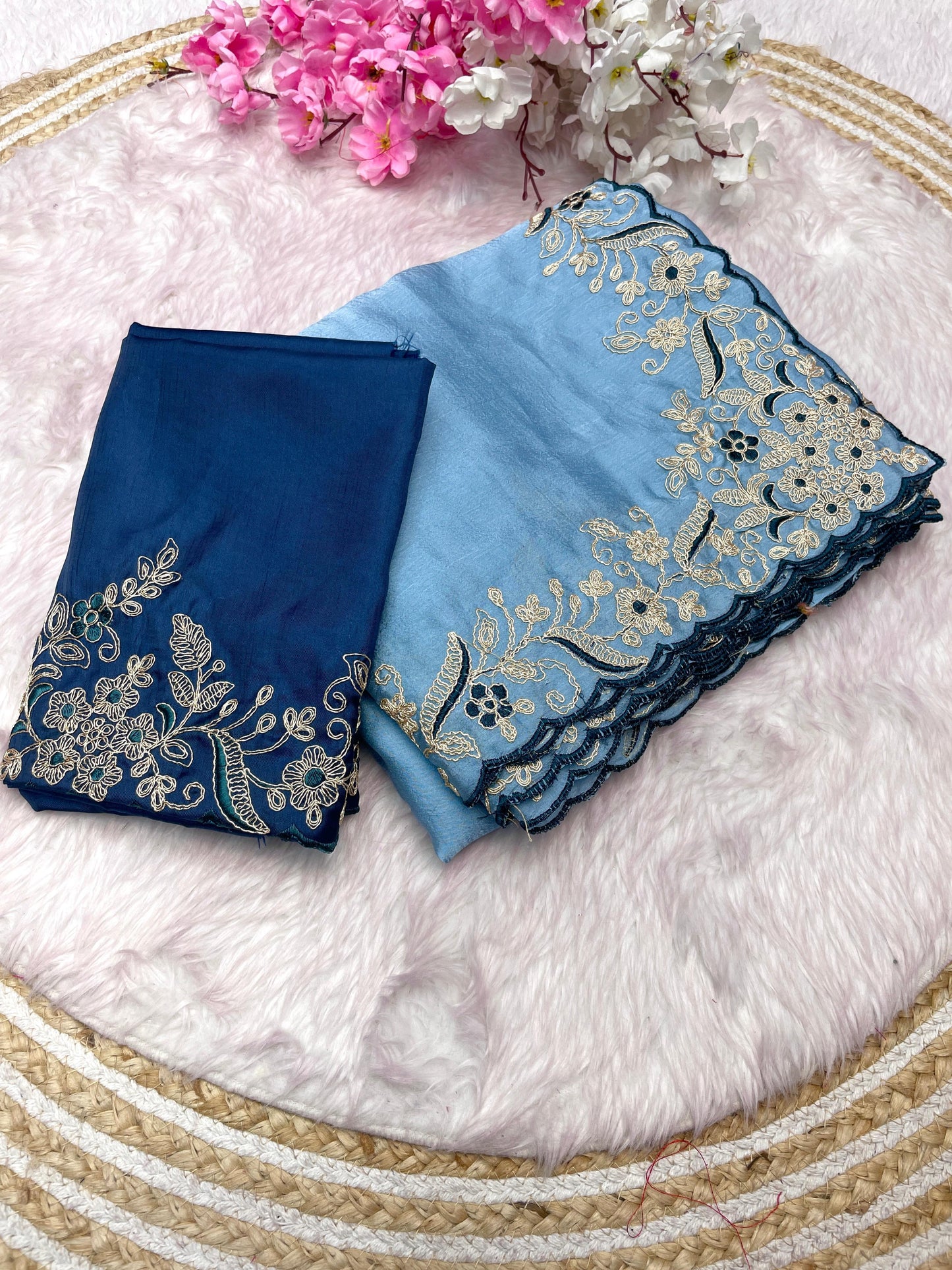 Malai Silk Satin With Cut Work Border Saree