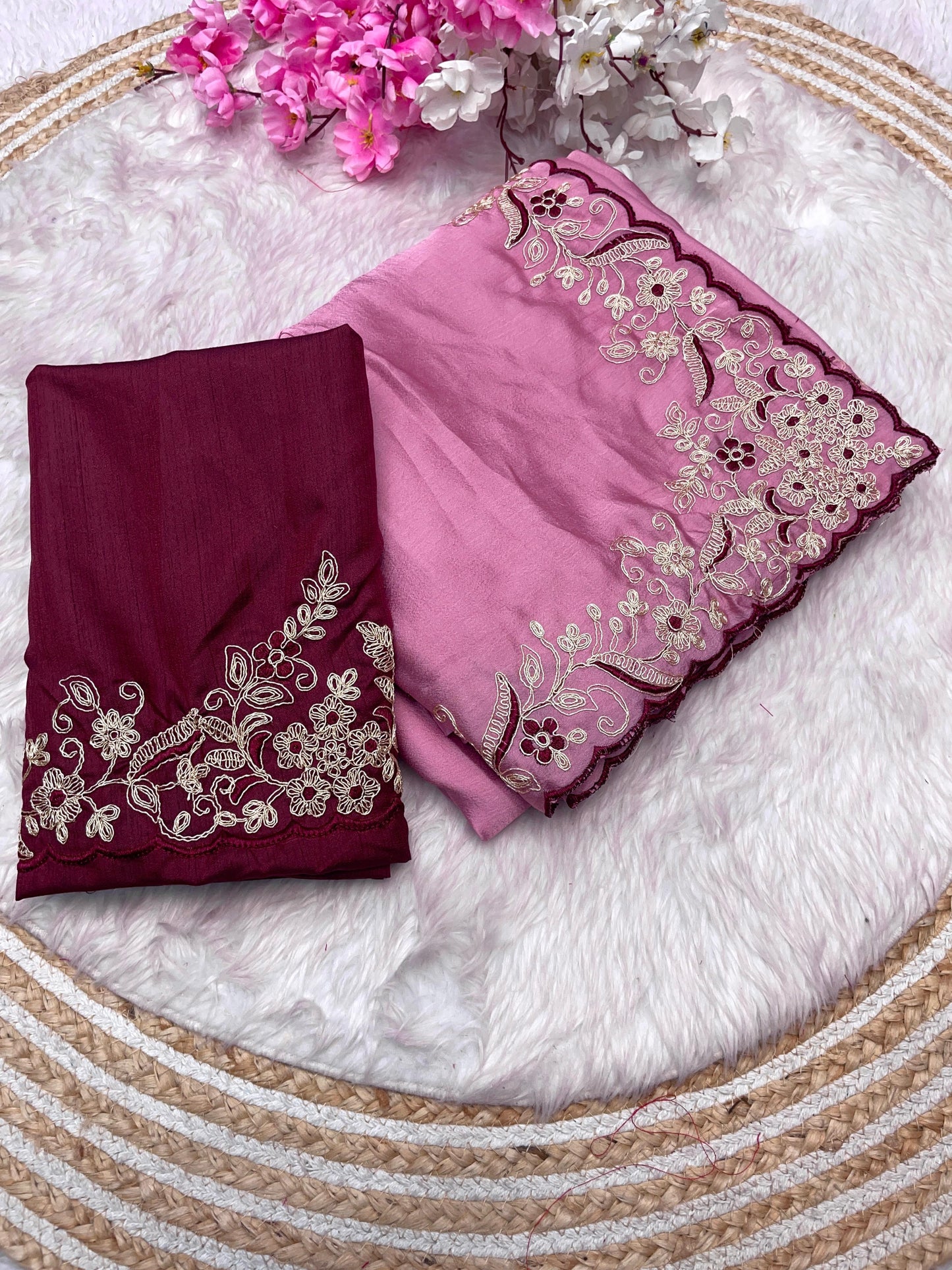 Malai Silk Satin With Cut Work Border Saree