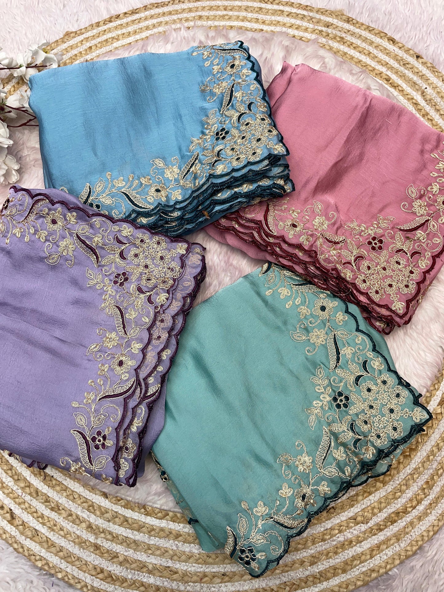 Malai Silk Satin With Cut Work Border Saree
