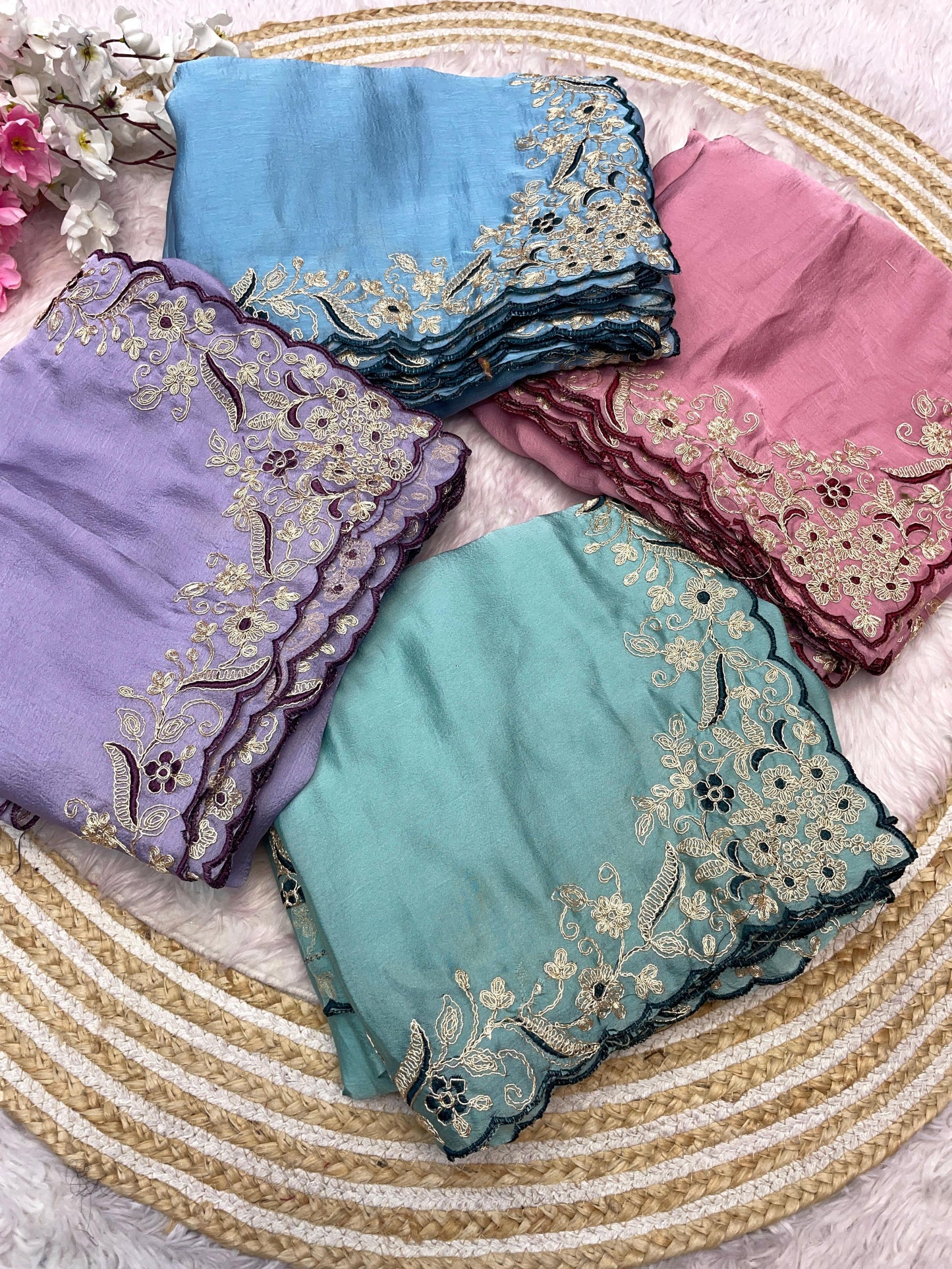 Malai Silk Satin With Cut Work Border Saree