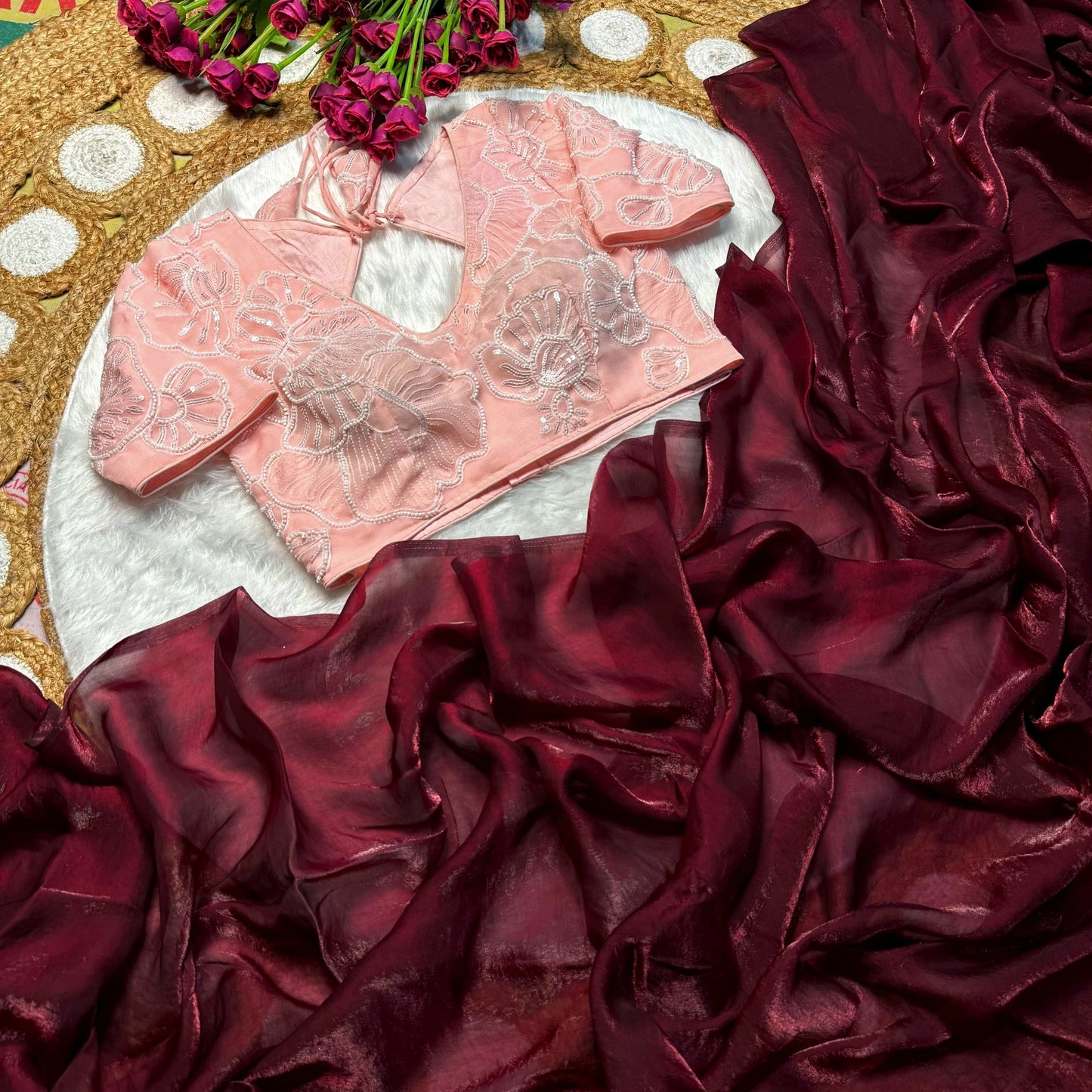 Maroon Pure Space Silk Saree