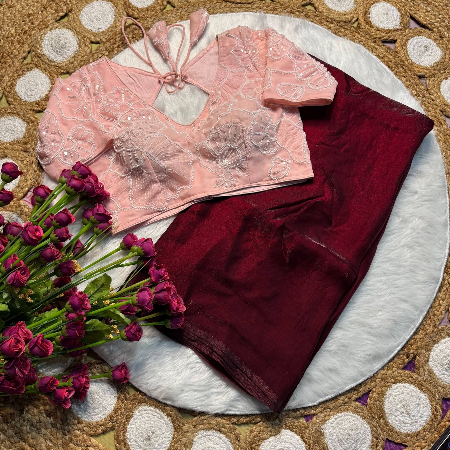 Maroon Pure Space Silk Saree
