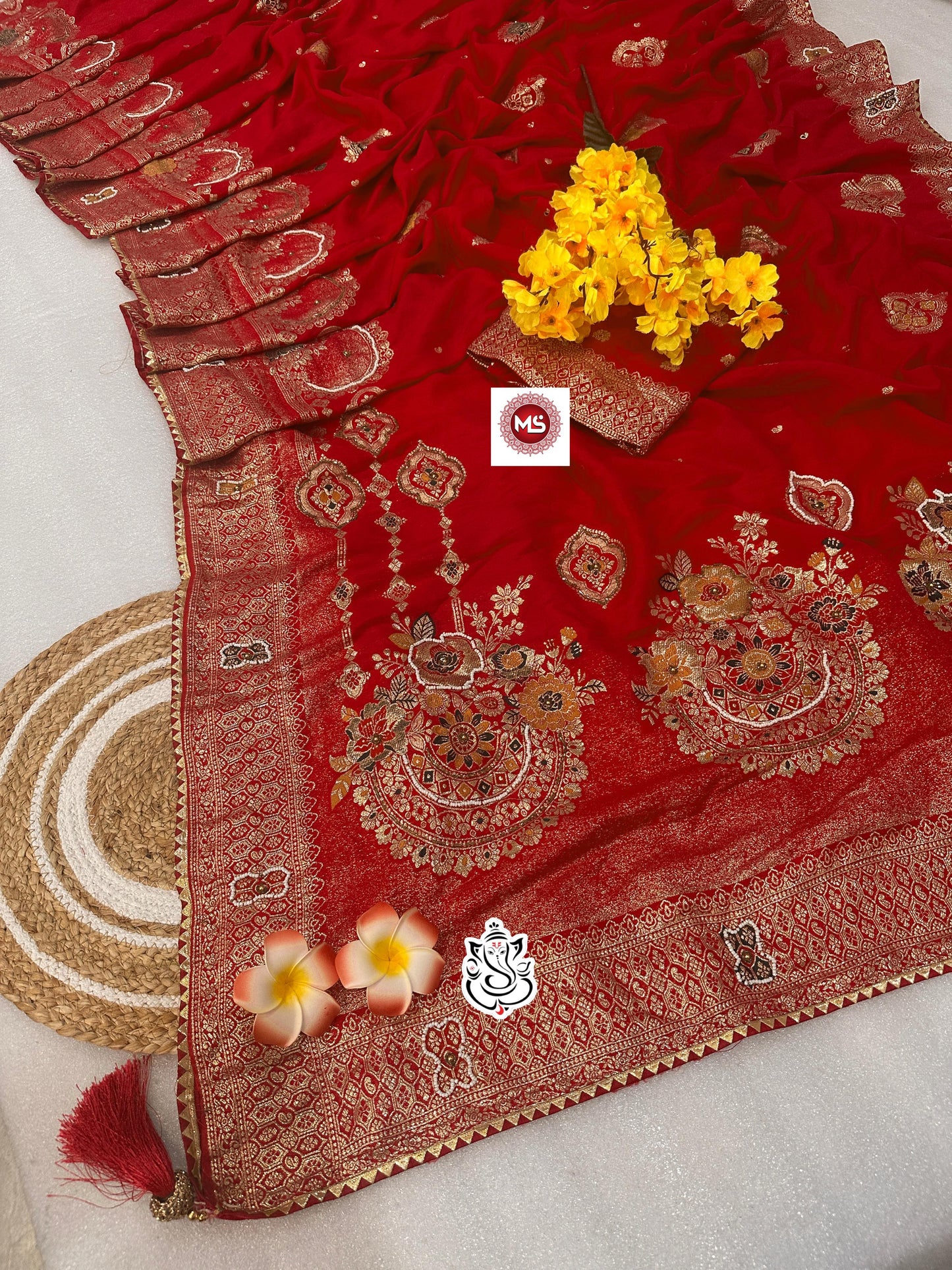 Dola SilK With Meenakari & Cutdana Khatli Handwork Saree
