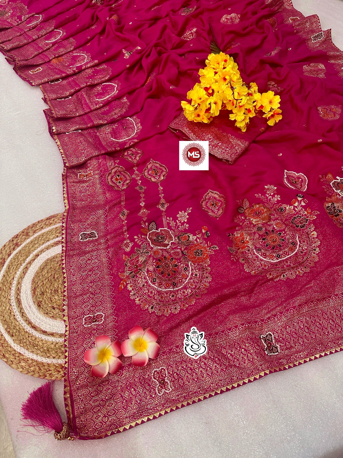 Dola SilK With Meenakari & Cutdana Khatli Handwork Saree