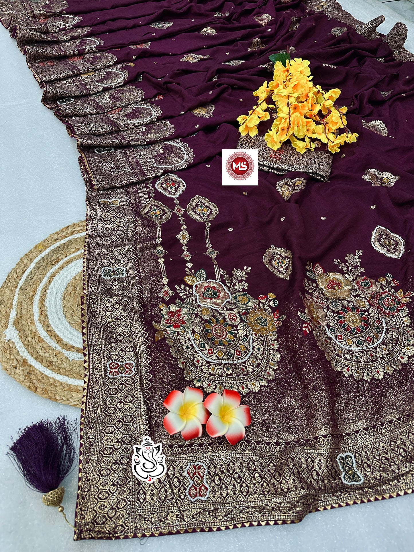 Dola SilK With Meenakari & Cutdana Khatli Handwork Saree