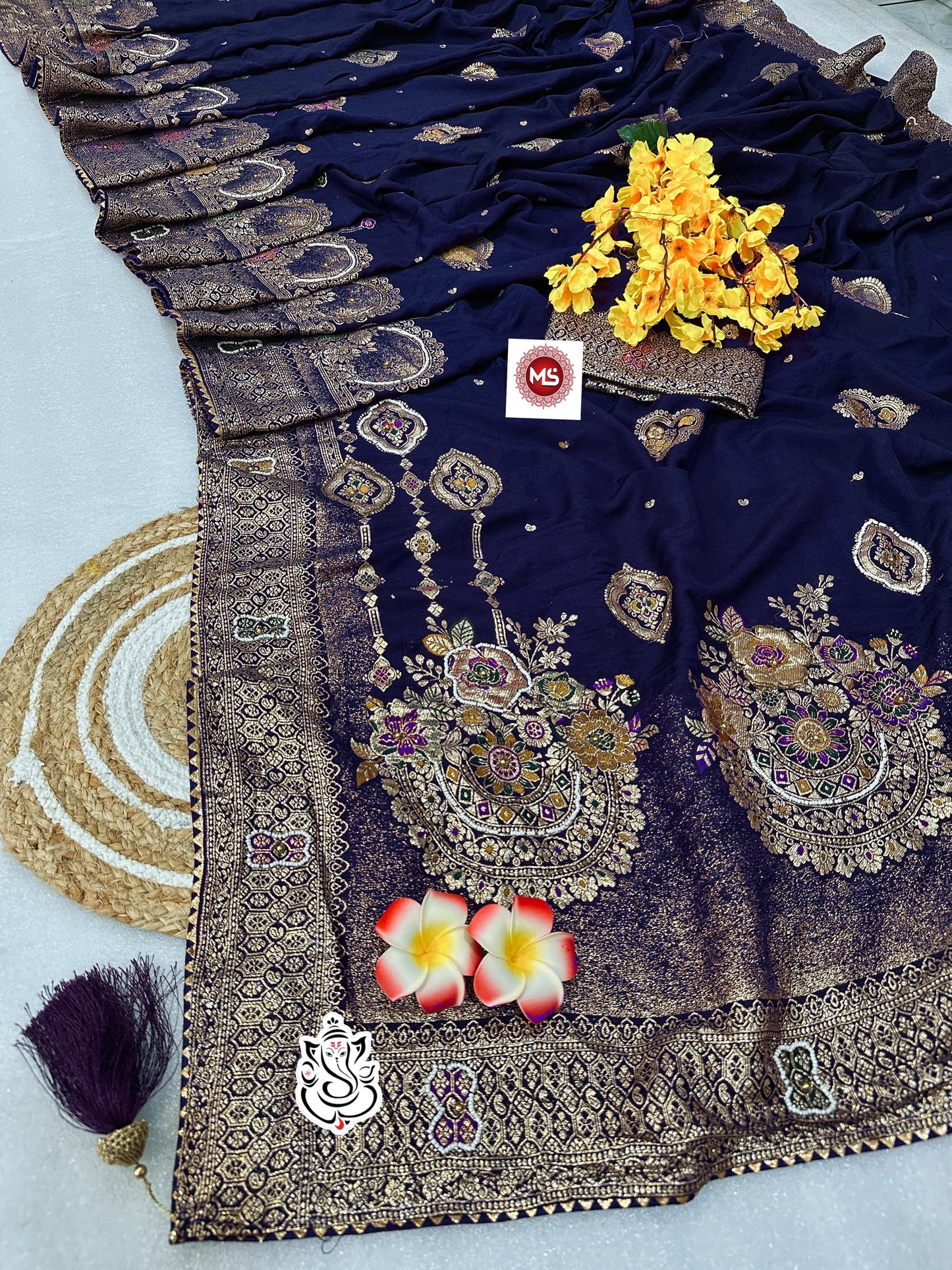 Dola SilK With Meenakari & Cutdana Khatli Handwork Saree