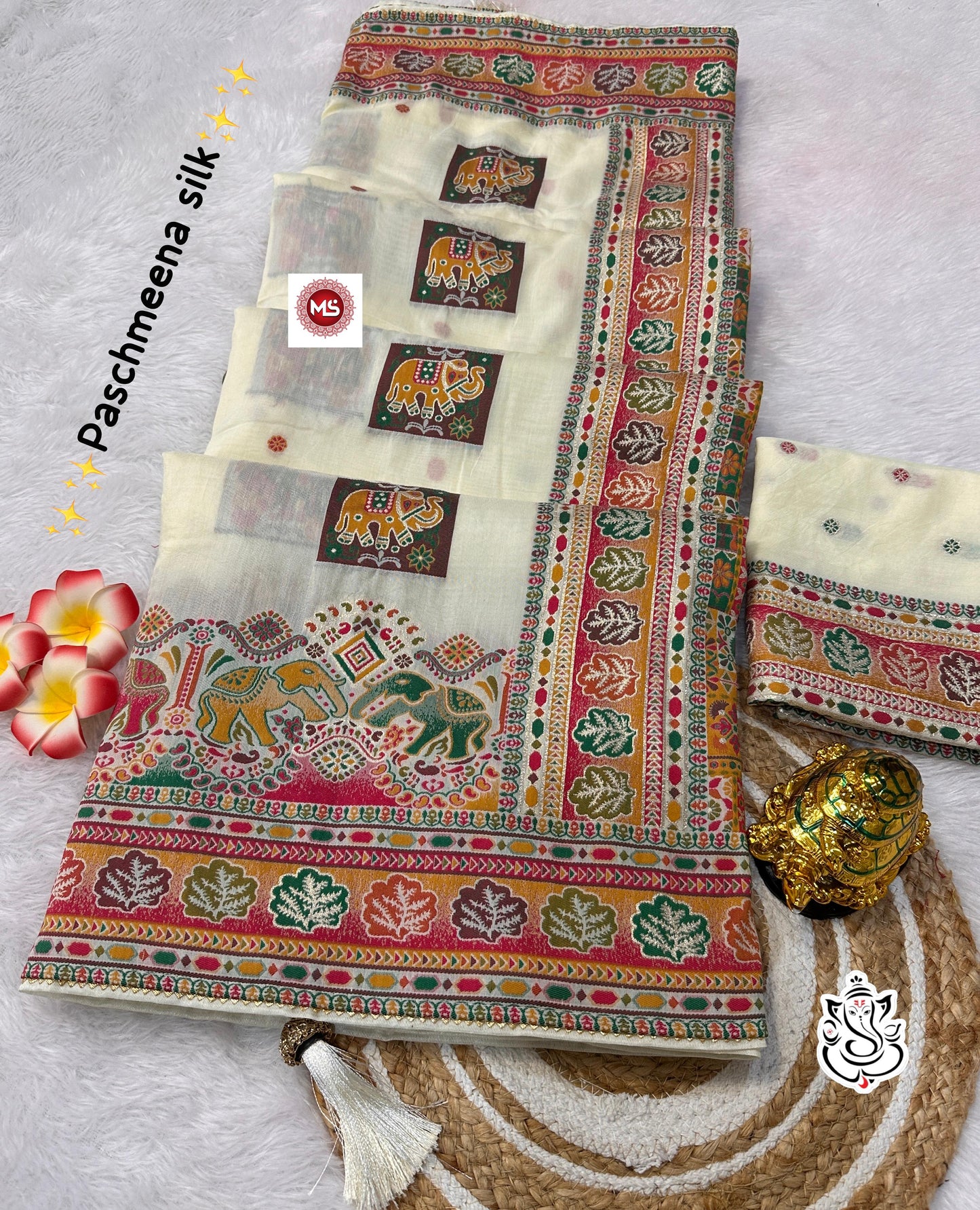 Pure Viscose Pashmeena Silk With Meenakari Rich Work Saree