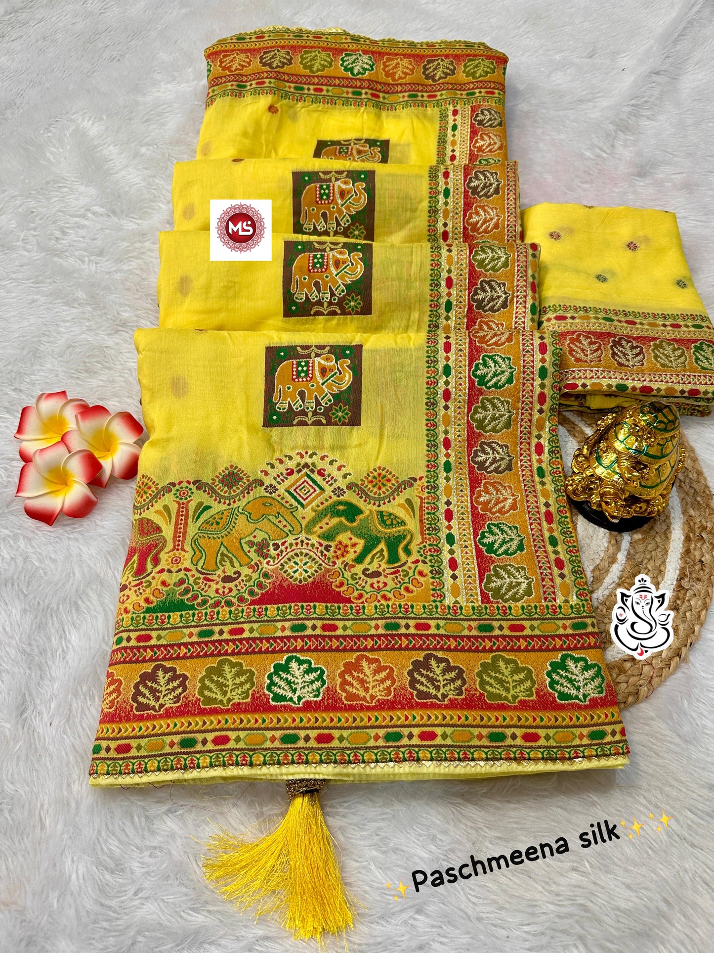 Pure Viscose Pashmeena Silk With Meenakari Rich Work Saree