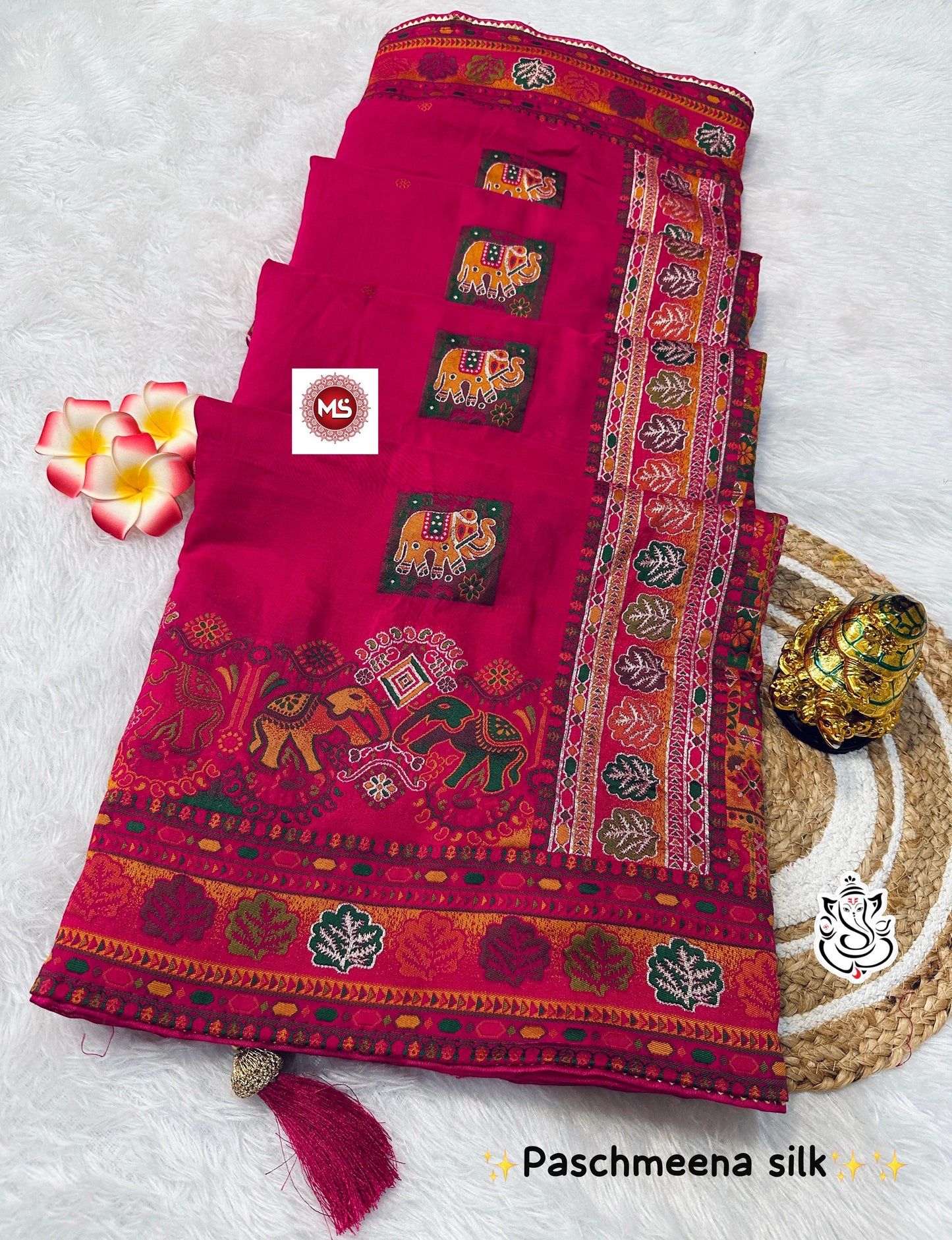 Pure Viscose Pashmeena Silk With Meenakari Rich Work Saree