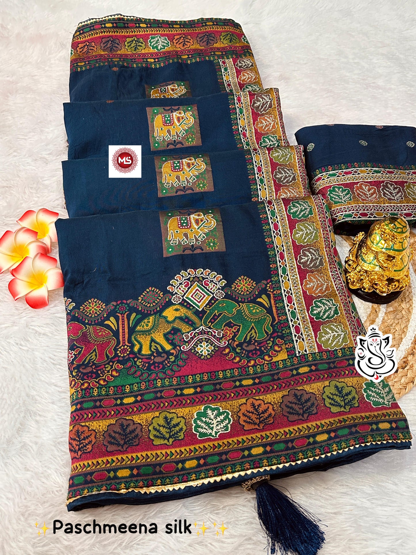 Pure Viscose Pashmeena Silk With Meenakari Rich Work Saree