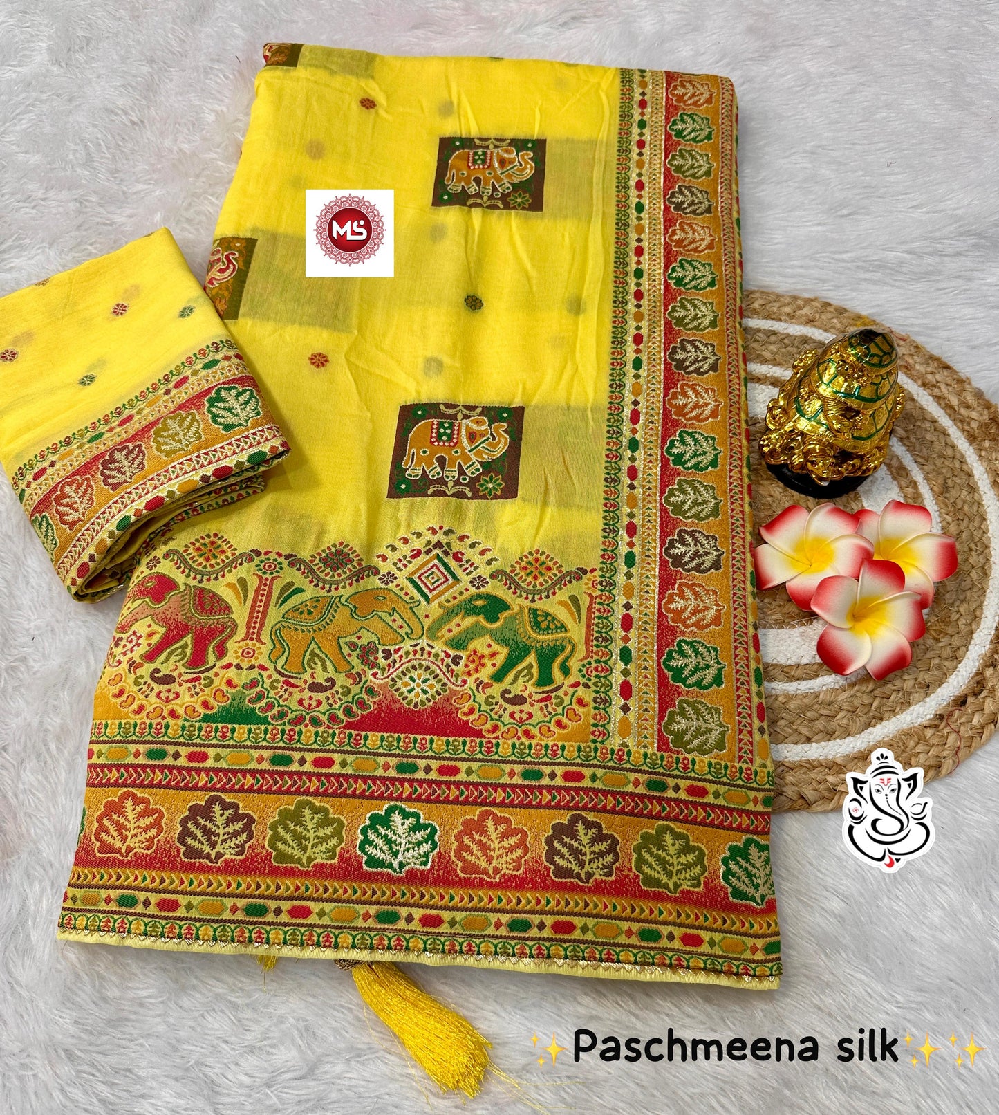 Pure Viscose Pashmeena Silk With Meenakari Rich Work Saree