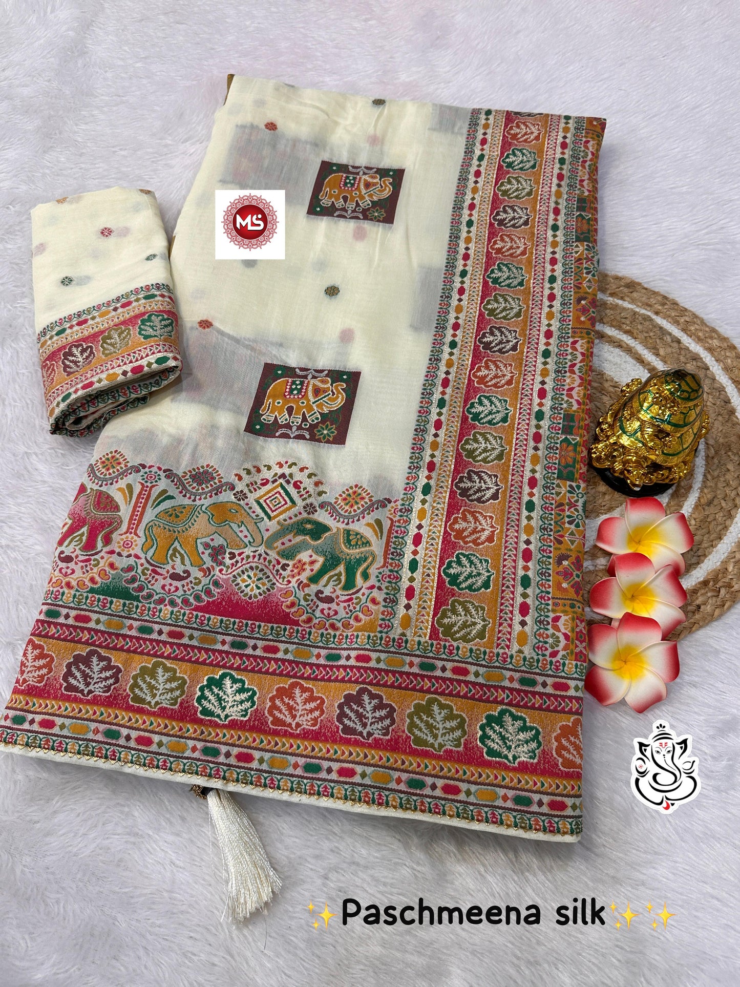 Pure Viscose Pashmeena Silk With Meenakari Rich Work Saree