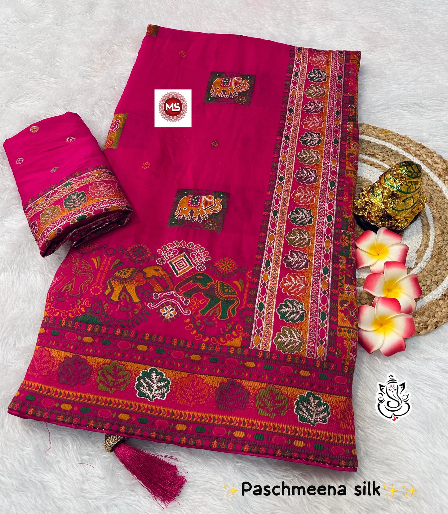 Pure Viscose Pashmeena Silk With Meenakari Rich Work Saree