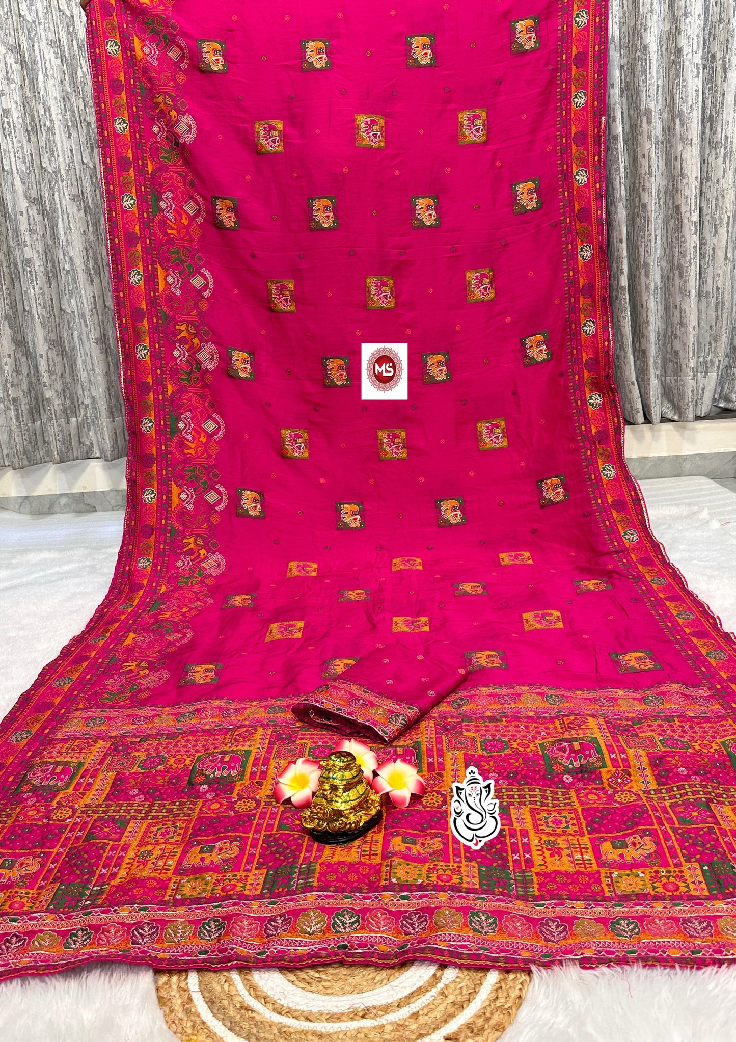 Pure Viscose Pashmeena Silk With Meenakari Rich Work Saree