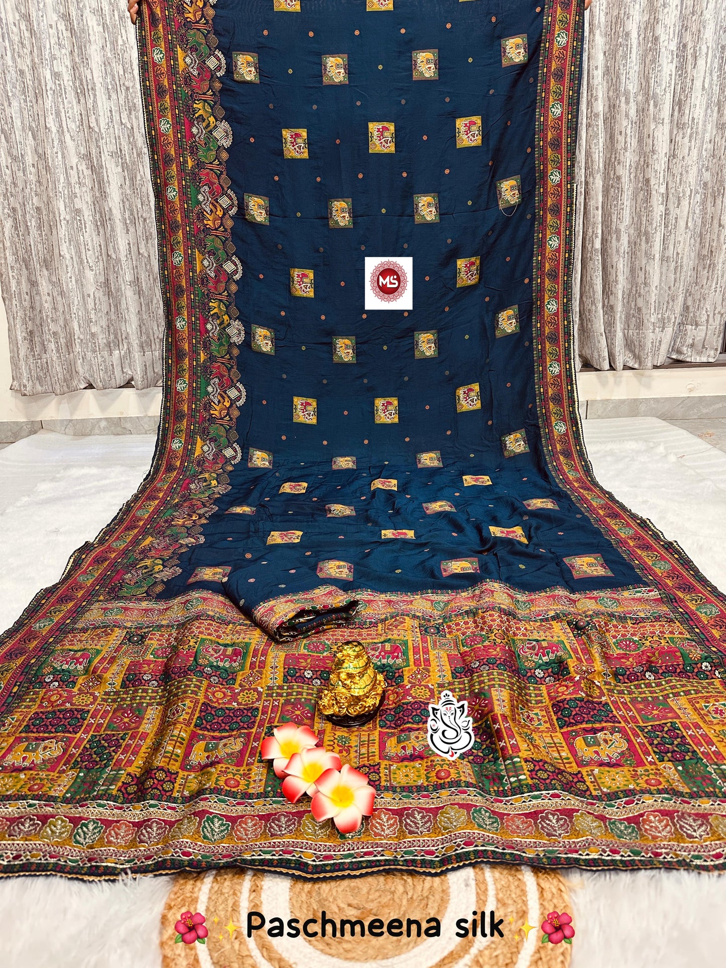 Pure Viscose Pashmeena Silk With Meenakari Rich Work Saree