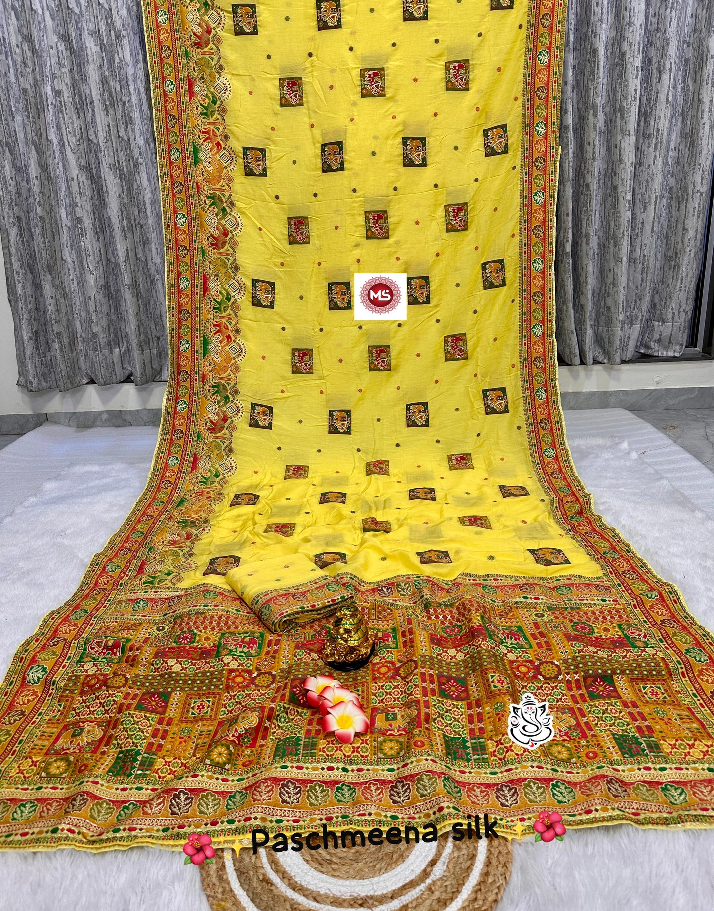 Pure Viscose Pashmeena Silk With Meenakari Rich Work Saree