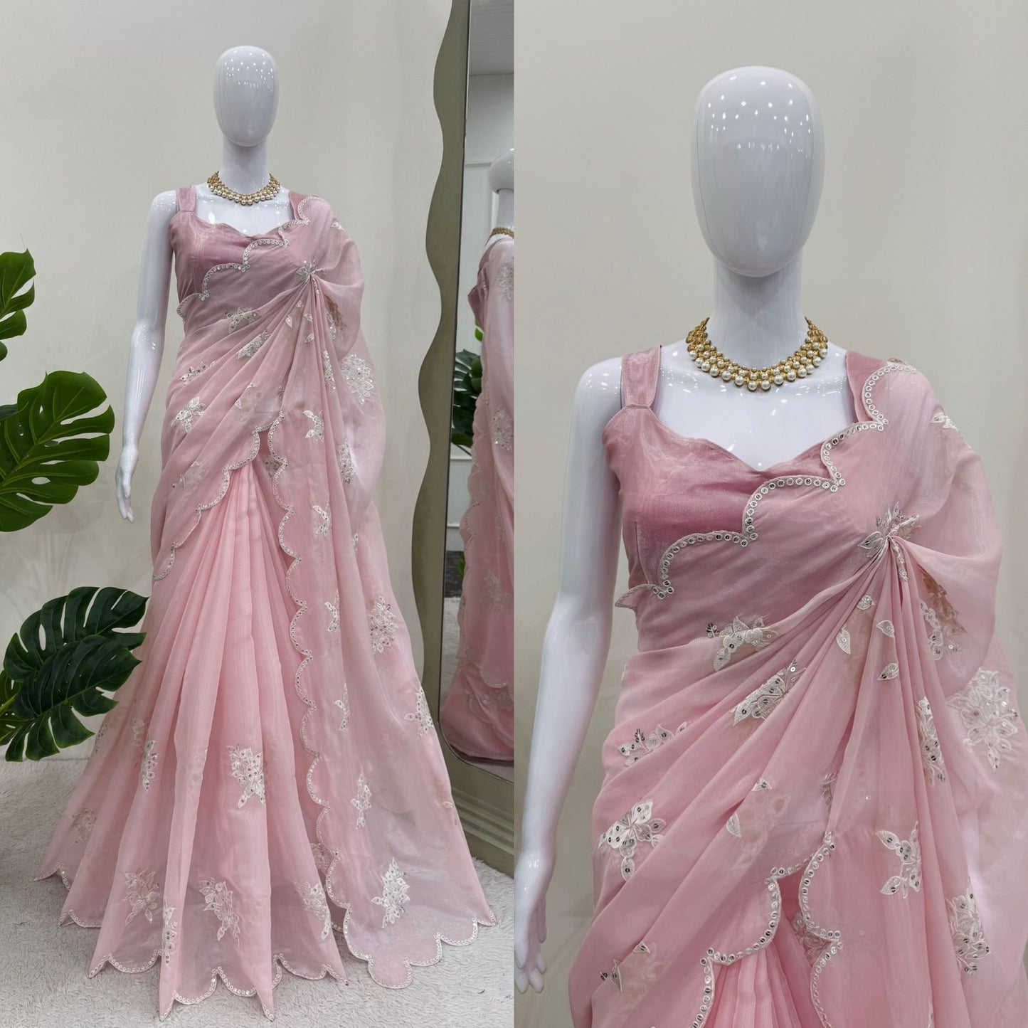Baby Pink Heavy Zimmy Chu Thread Sequins Work Saree