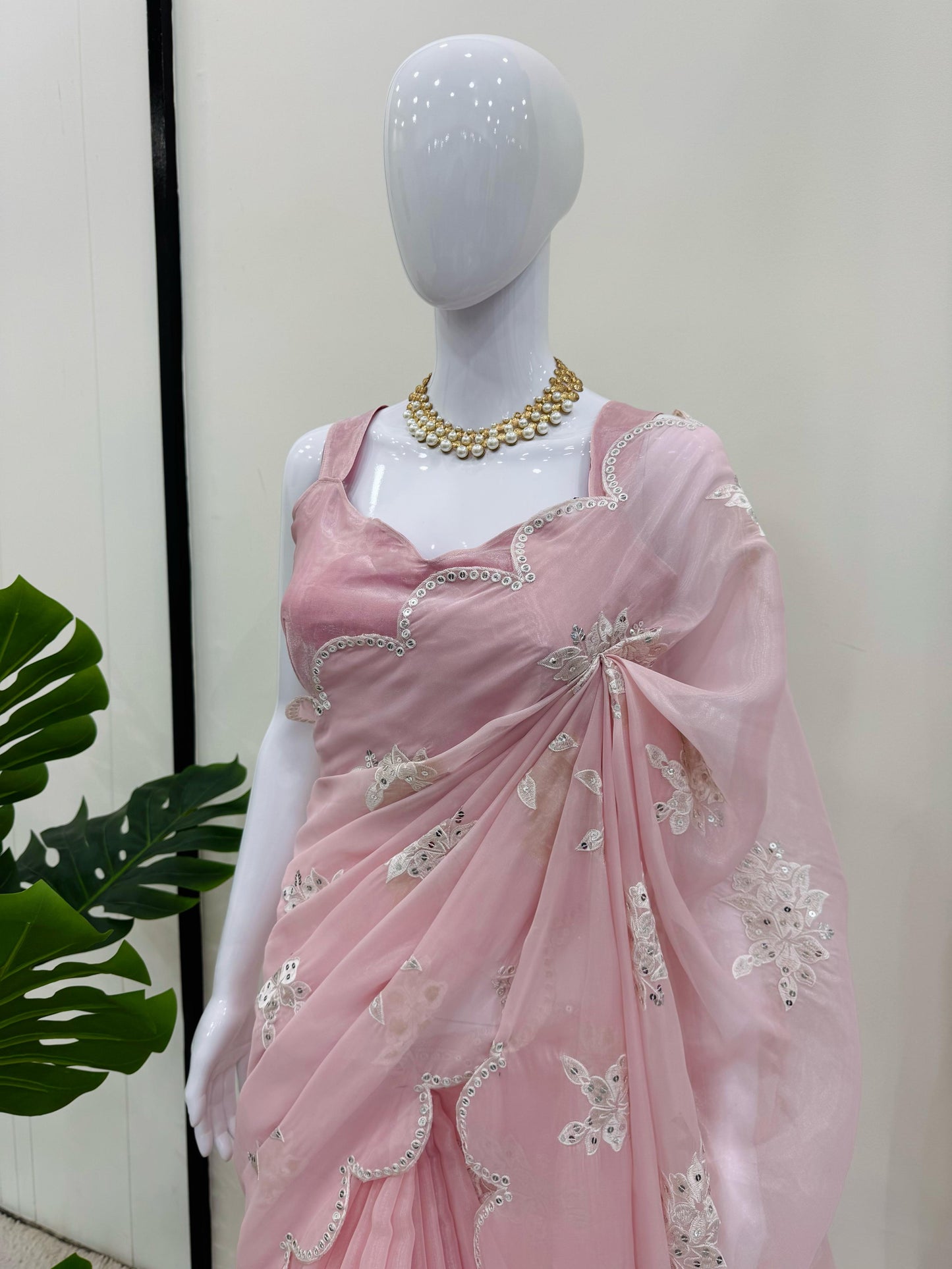 Baby Pink Heavy Zimmy Chu Thread Sequins Work Saree