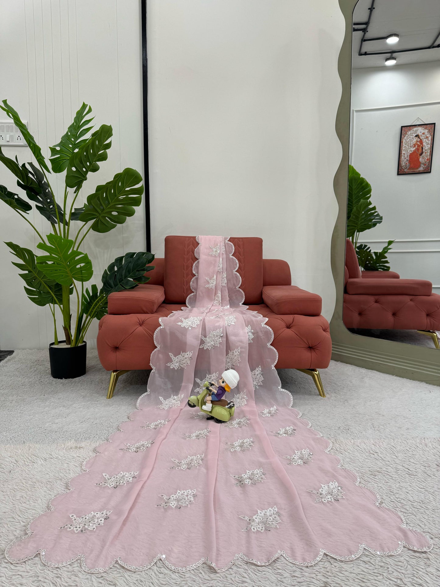 Baby Pink Heavy Zimmy Chu Thread Sequins Work Saree