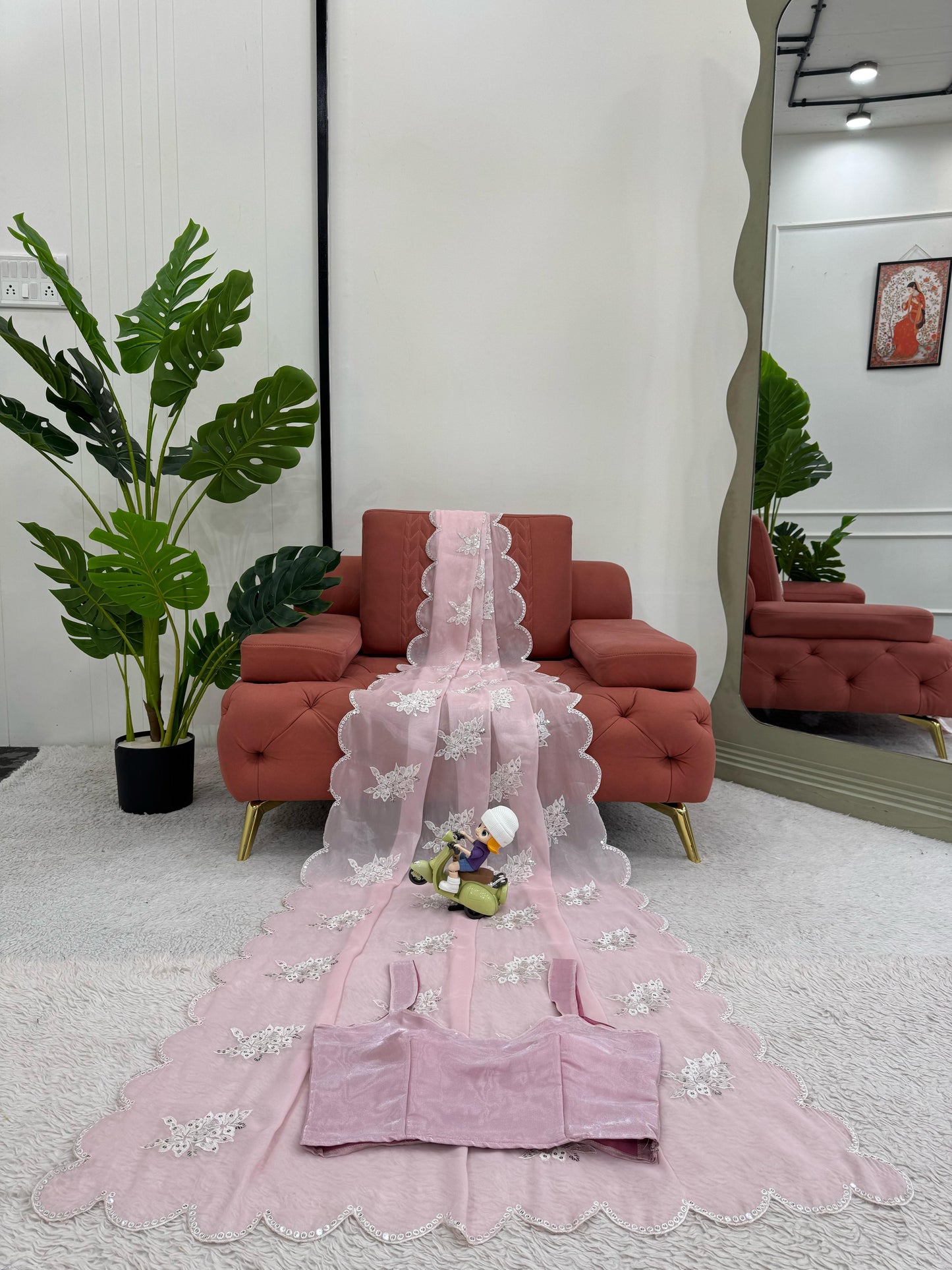 Baby Pink Heavy Zimmy Chu Thread Sequins Work Saree