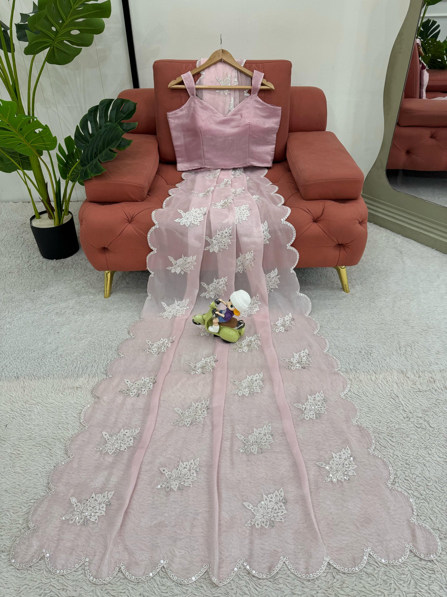 Baby Pink Heavy Zimmy Chu Thread Sequins Work Saree