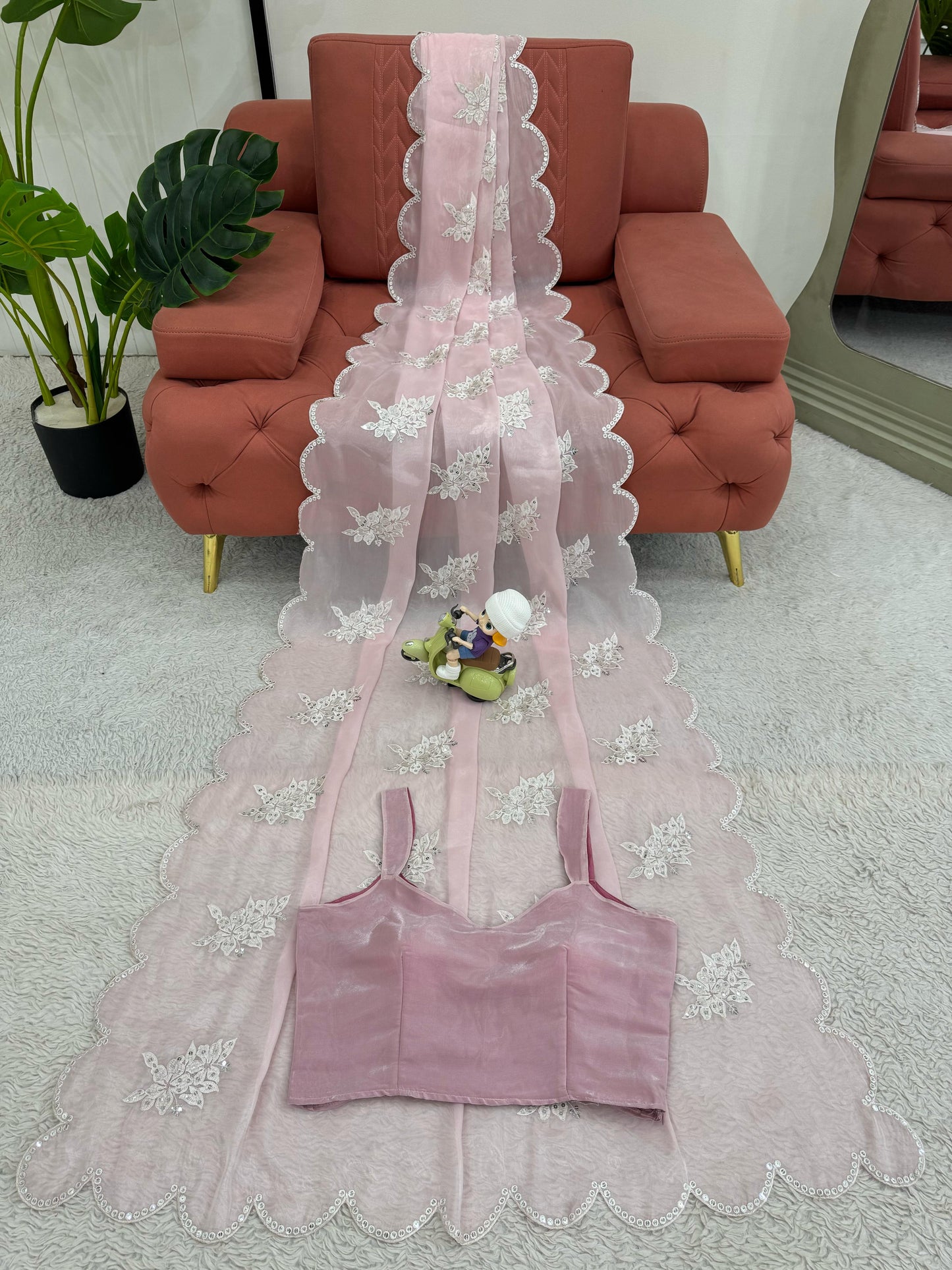 Baby Pink Heavy Zimmy Chu Thread Sequins Work Saree