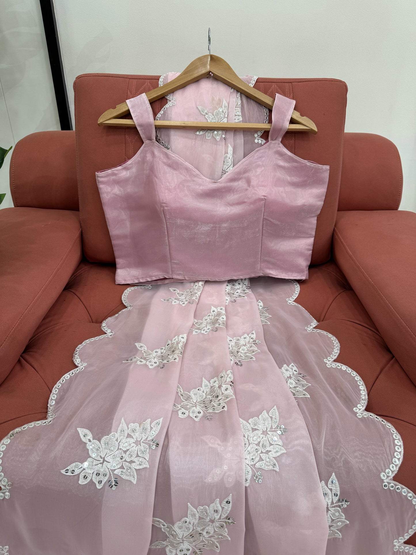 Baby Pink Heavy Zimmy Chu Thread Sequins Work Saree