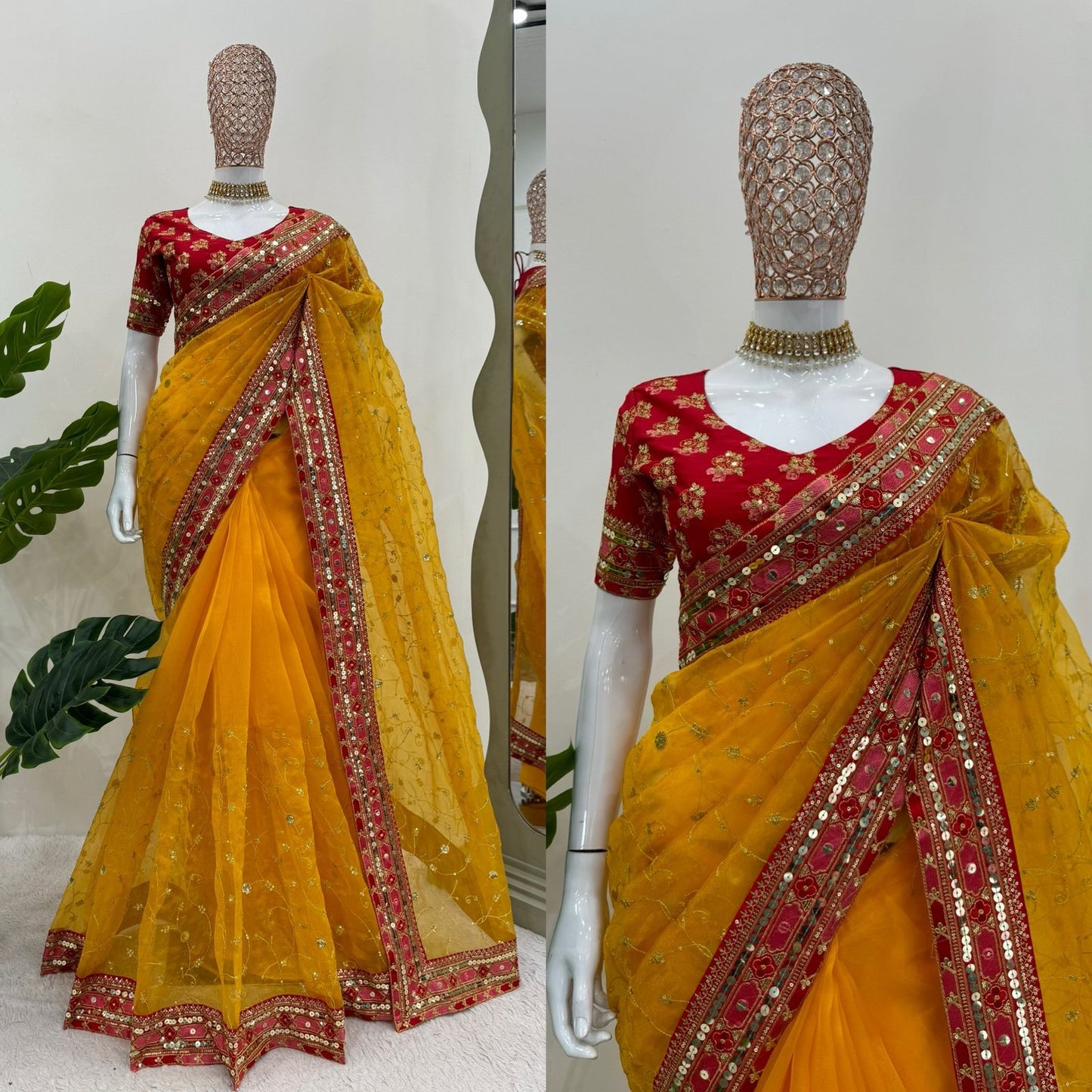 Mustard Heavy Organza Silk Saree
