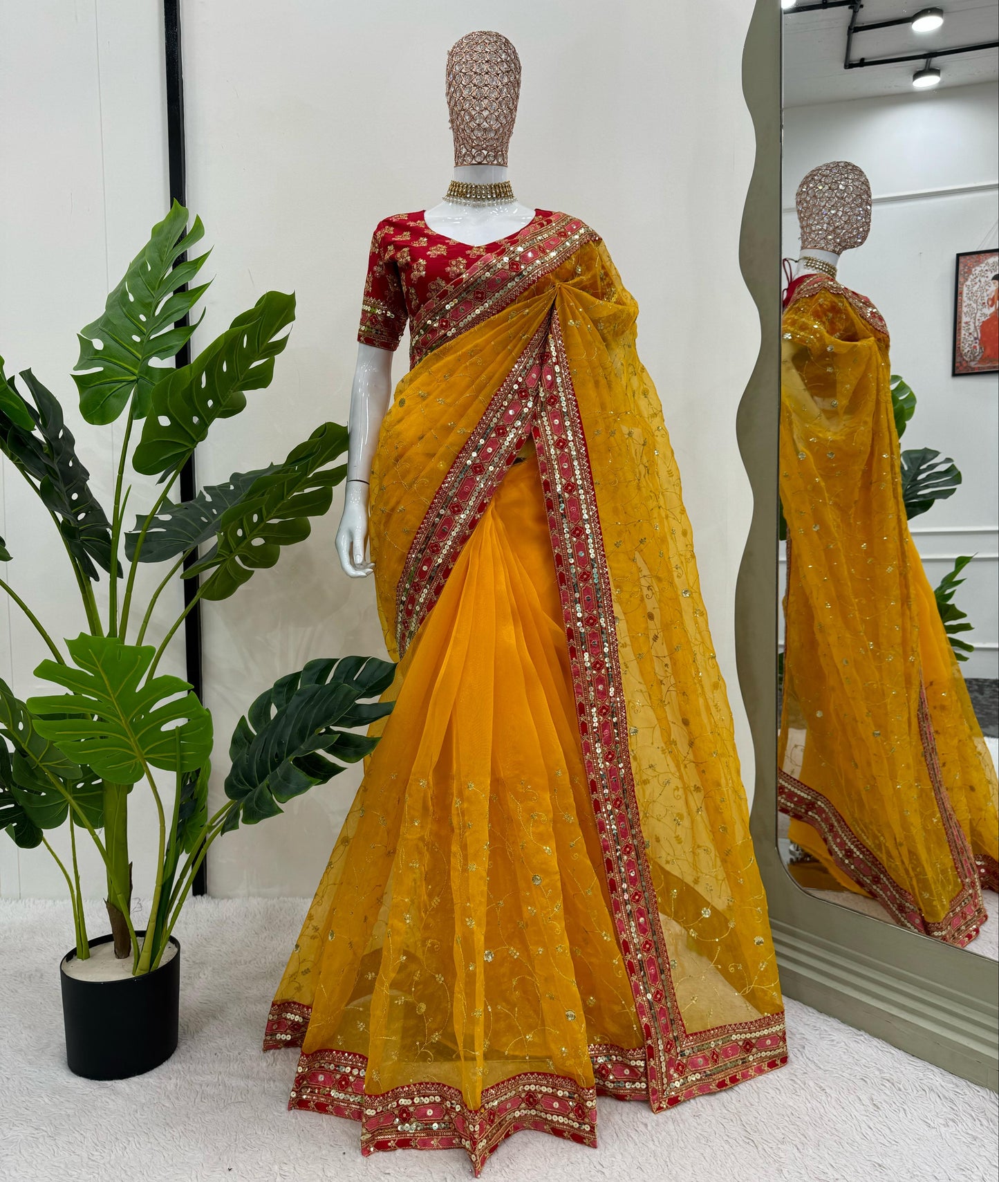 Mustard Heavy Organza Silk Saree