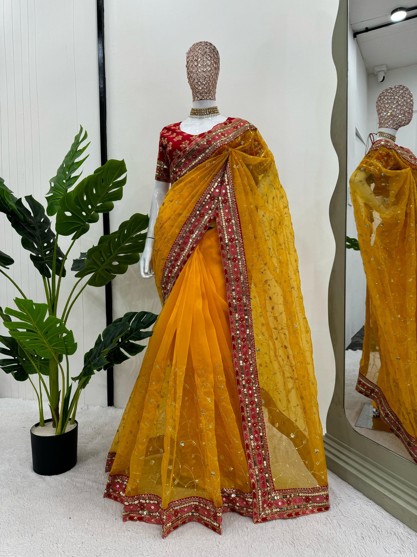 Mustard Heavy Organza Silk Saree
