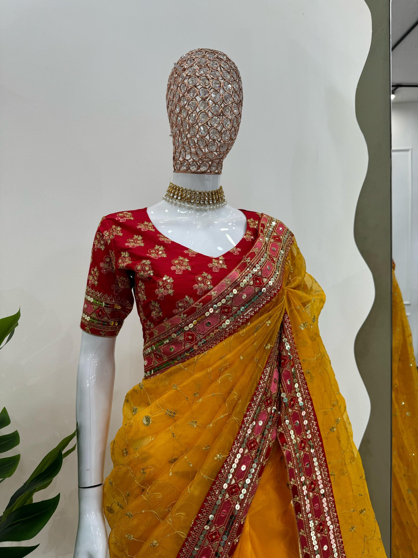 Mustard Heavy Organza Silk Saree