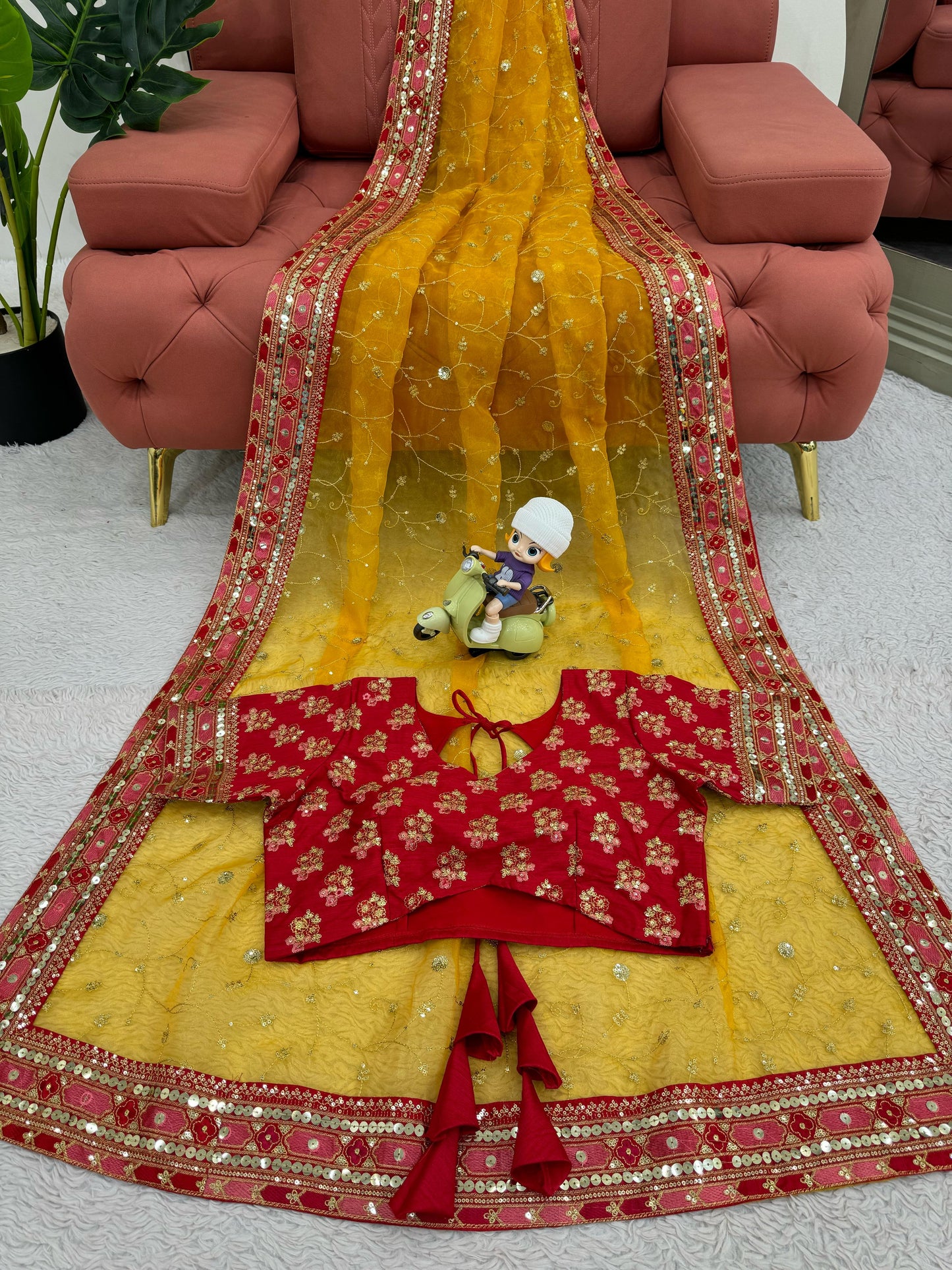 Mustard Heavy Organza Silk Saree