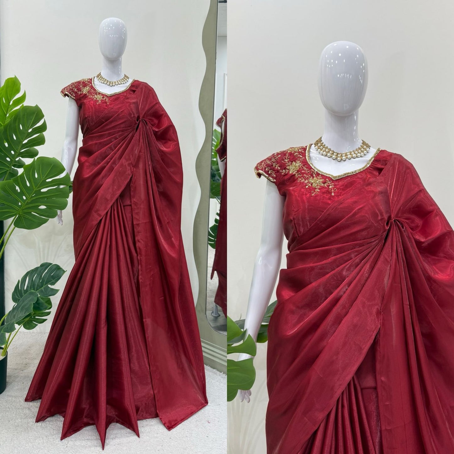 Maroon Plain Jimmy Chu Silk Saree
