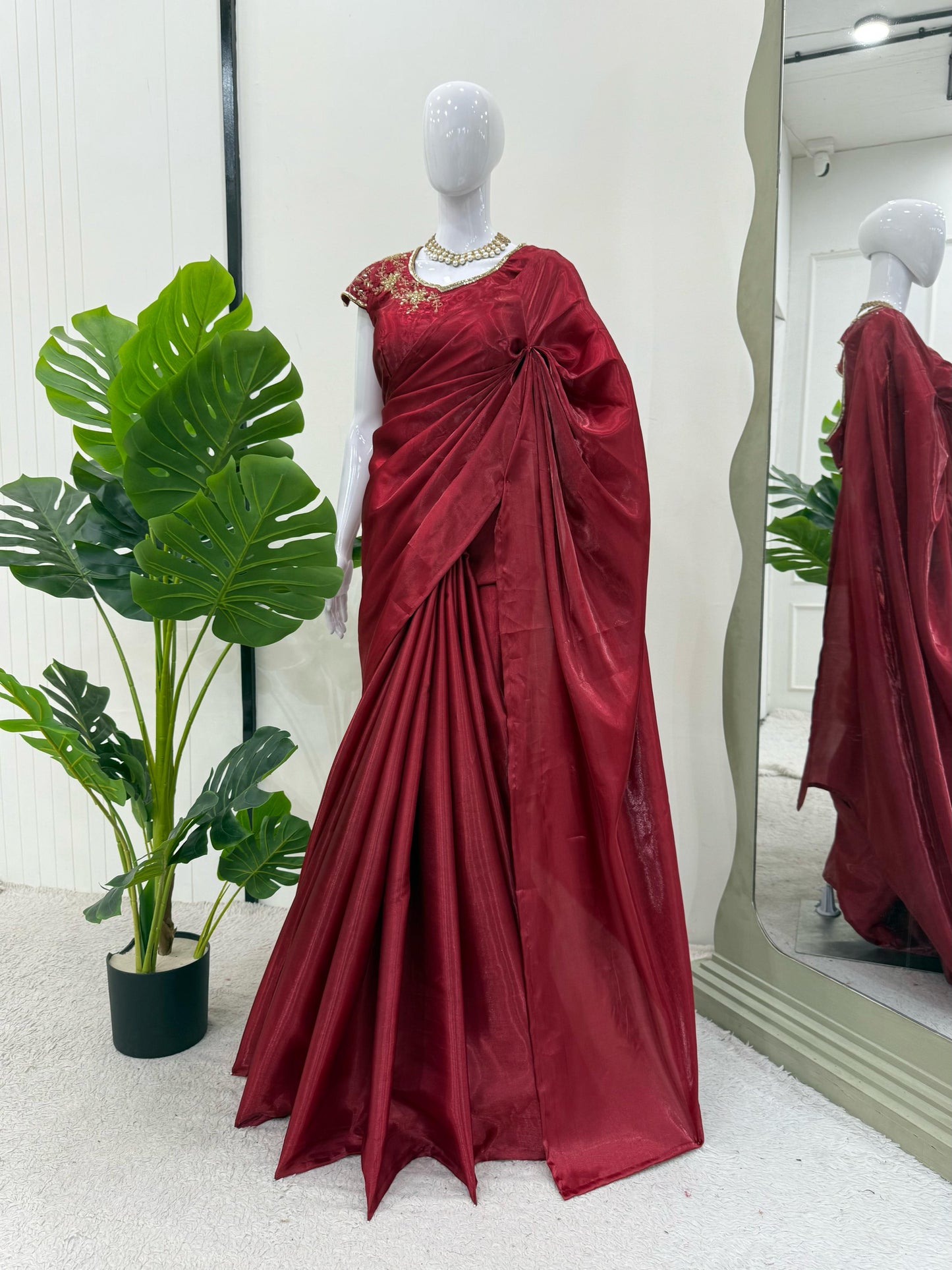 Maroon Plain Jimmy Chu Silk Saree