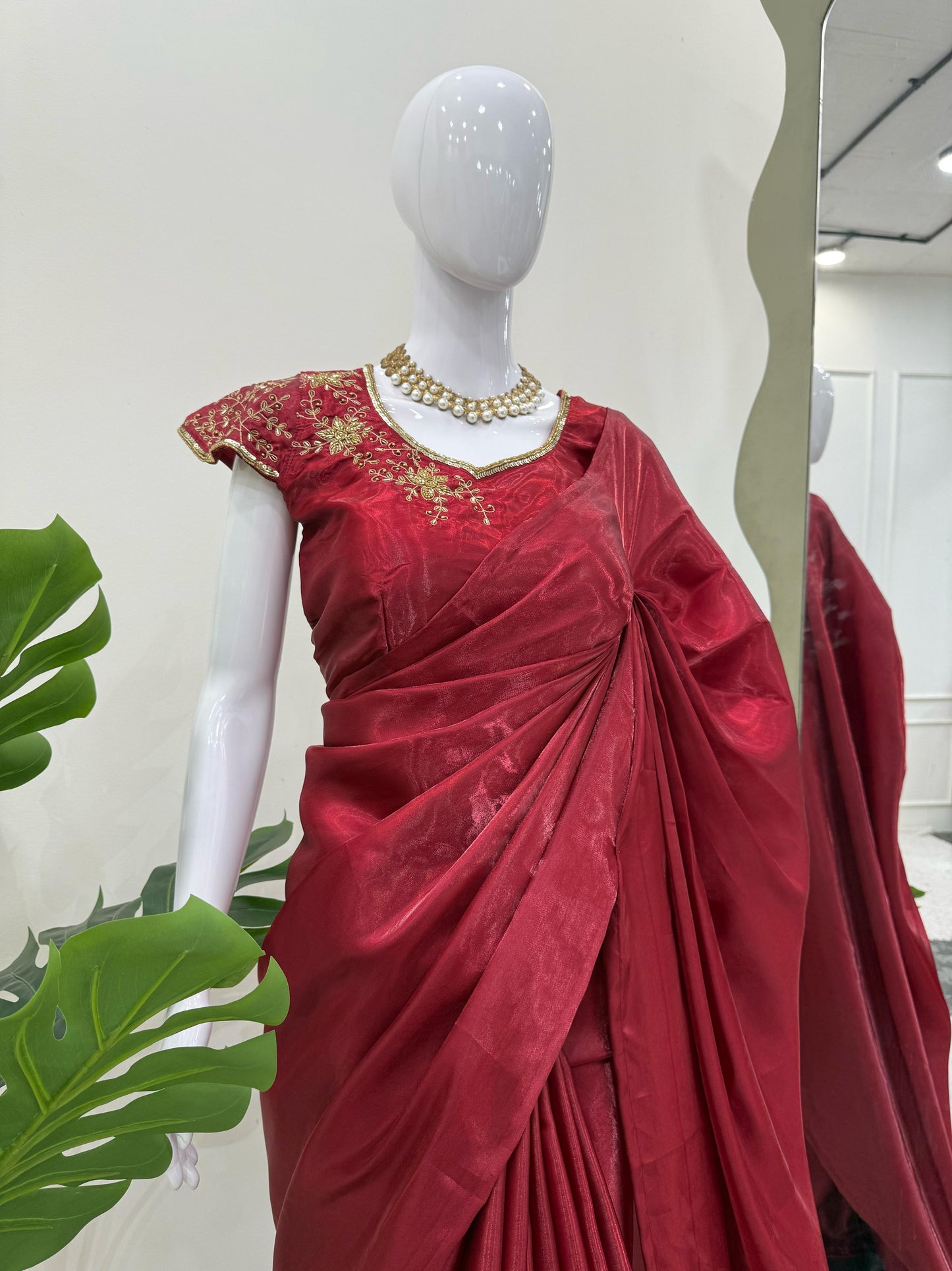Maroon Plain Jimmy Chu Silk Saree