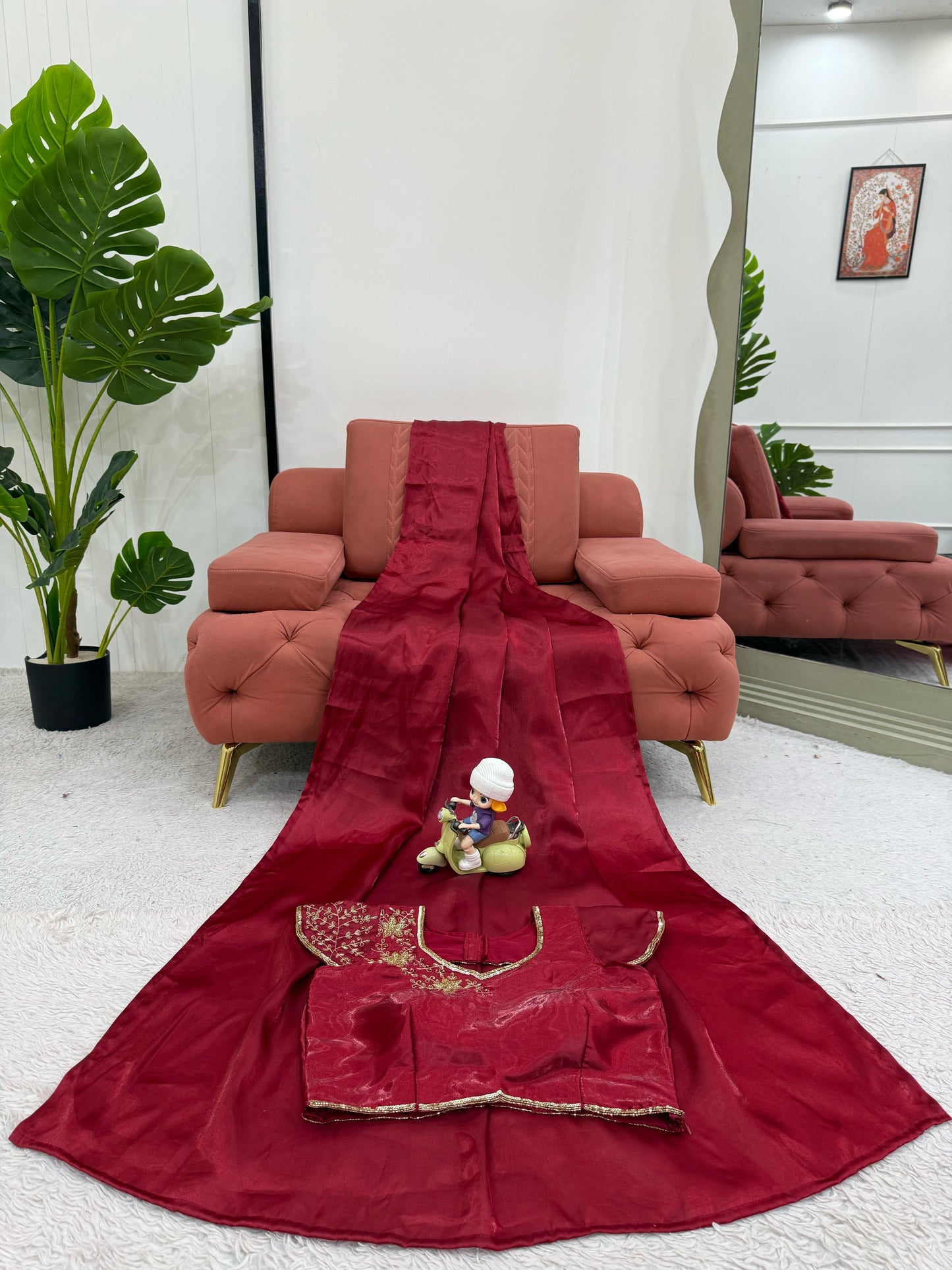 Maroon Plain Jimmy Chu Silk Saree