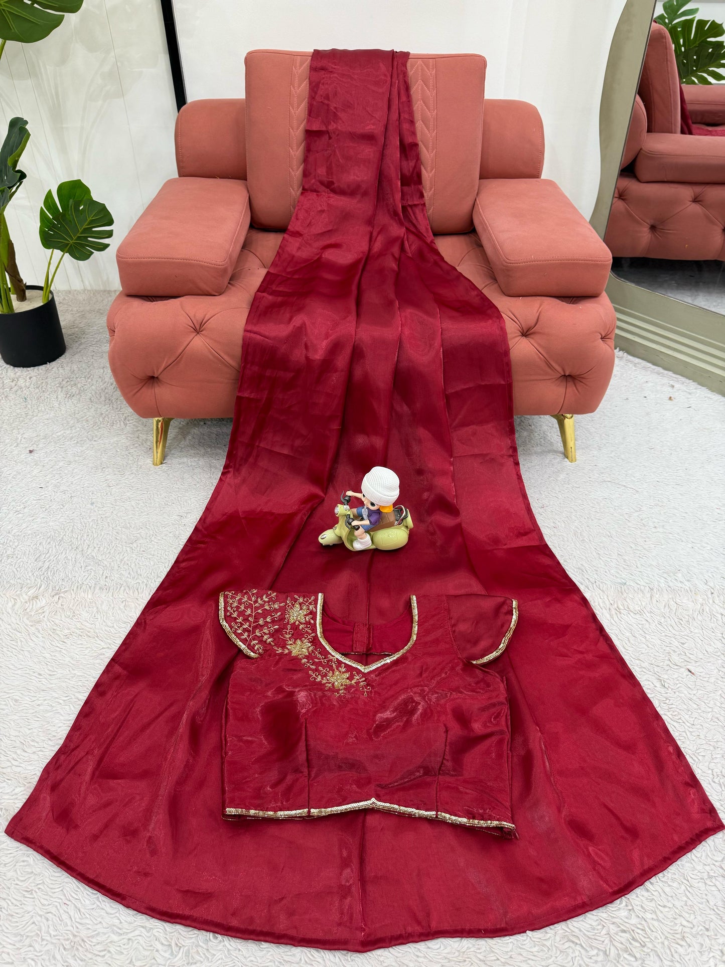 Maroon Plain Jimmy Chu Silk Saree