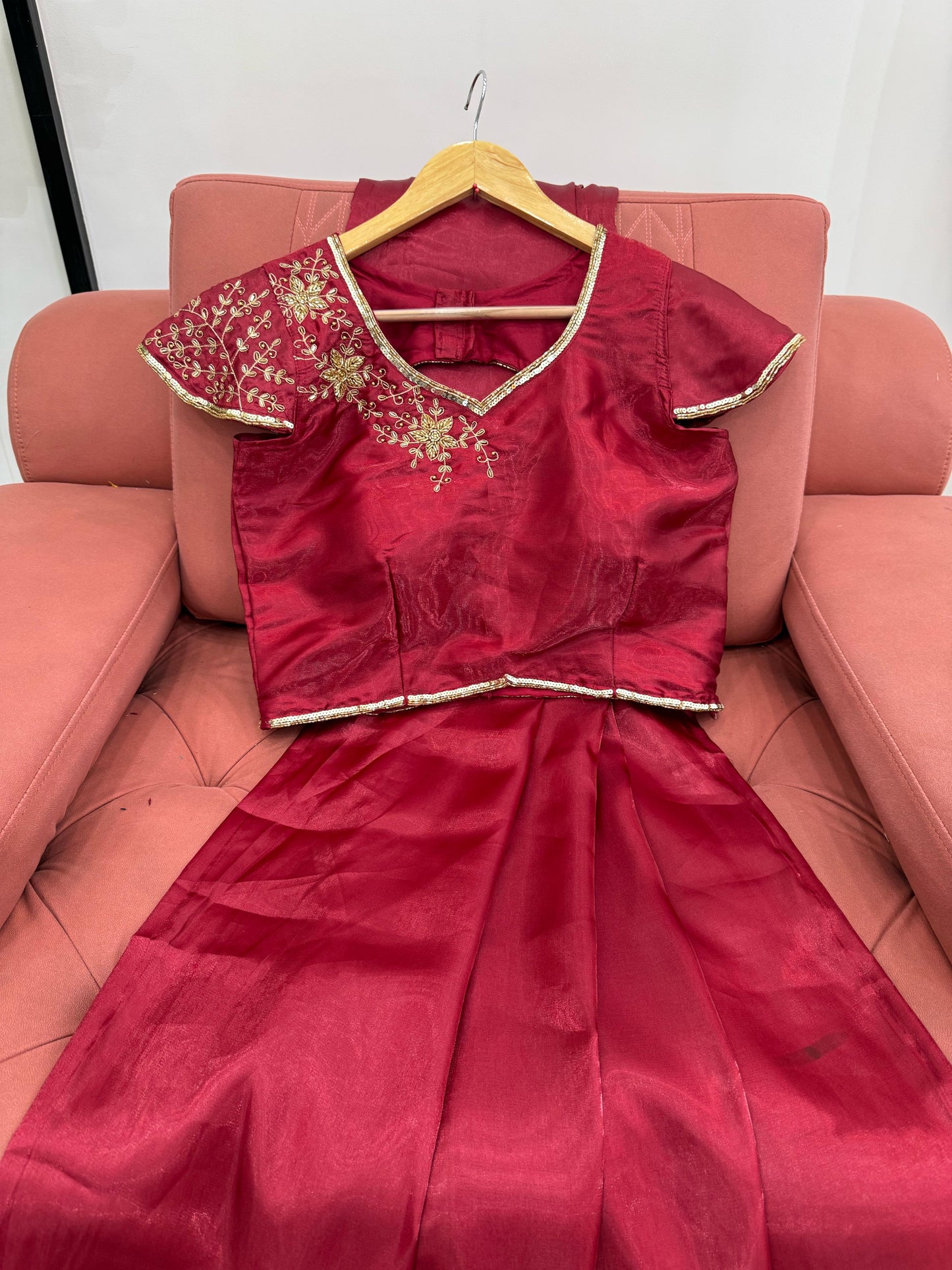 Maroon Plain Jimmy Chu Silk Saree
