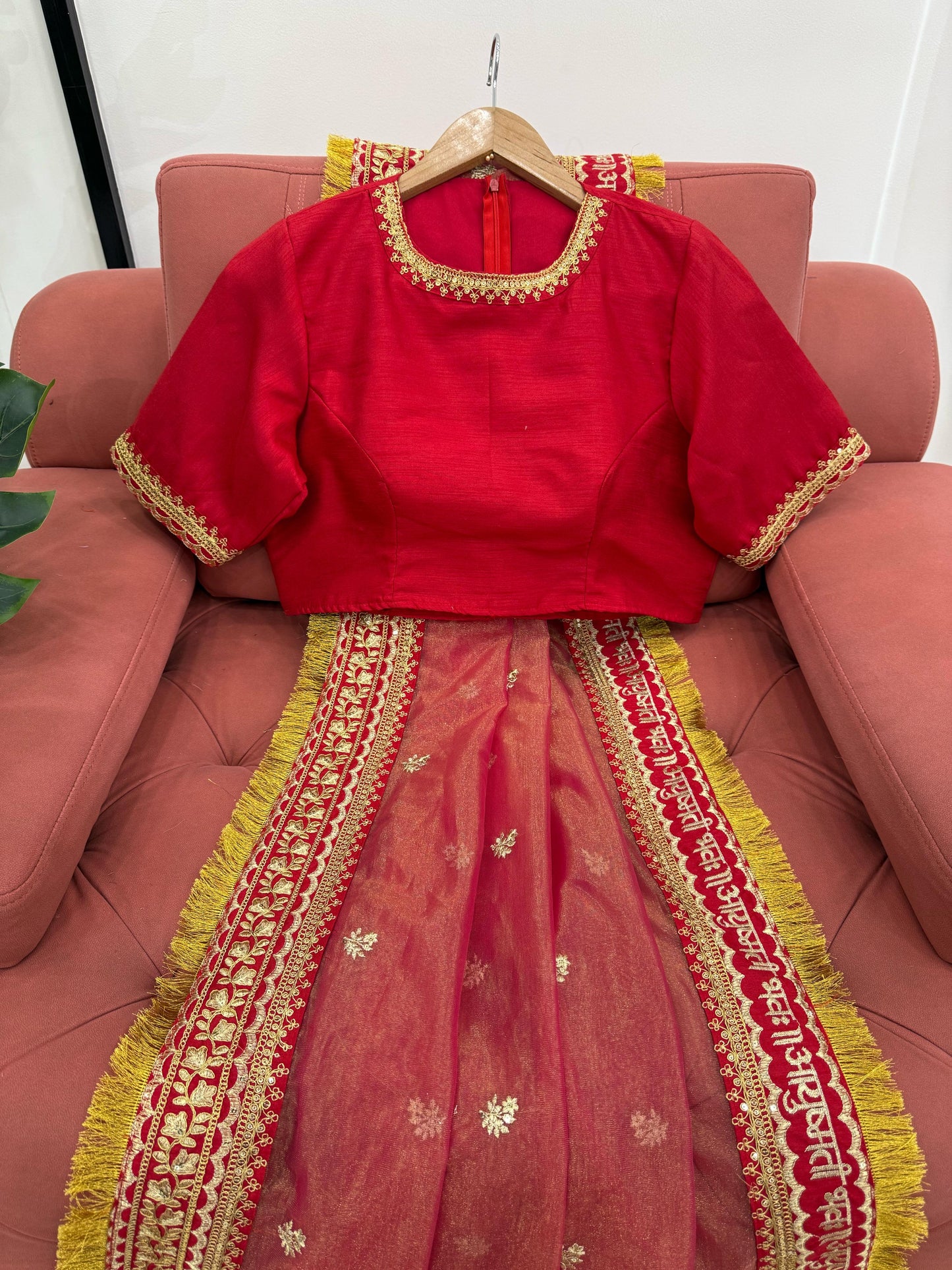 Red Twill Net Sequin Embroidery With Fancy Lace Saree